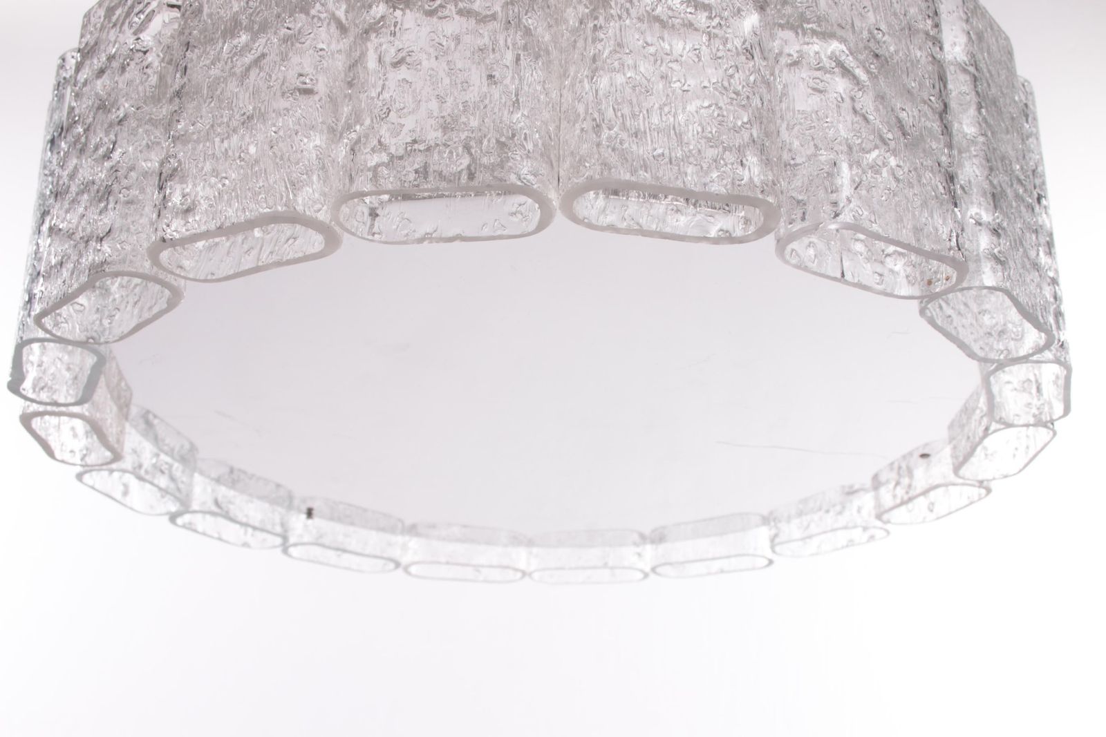 "Doria Leuchten Ice Glass Hanging Lamp With Relief Glass Cylinders, 1960s" photo for sale