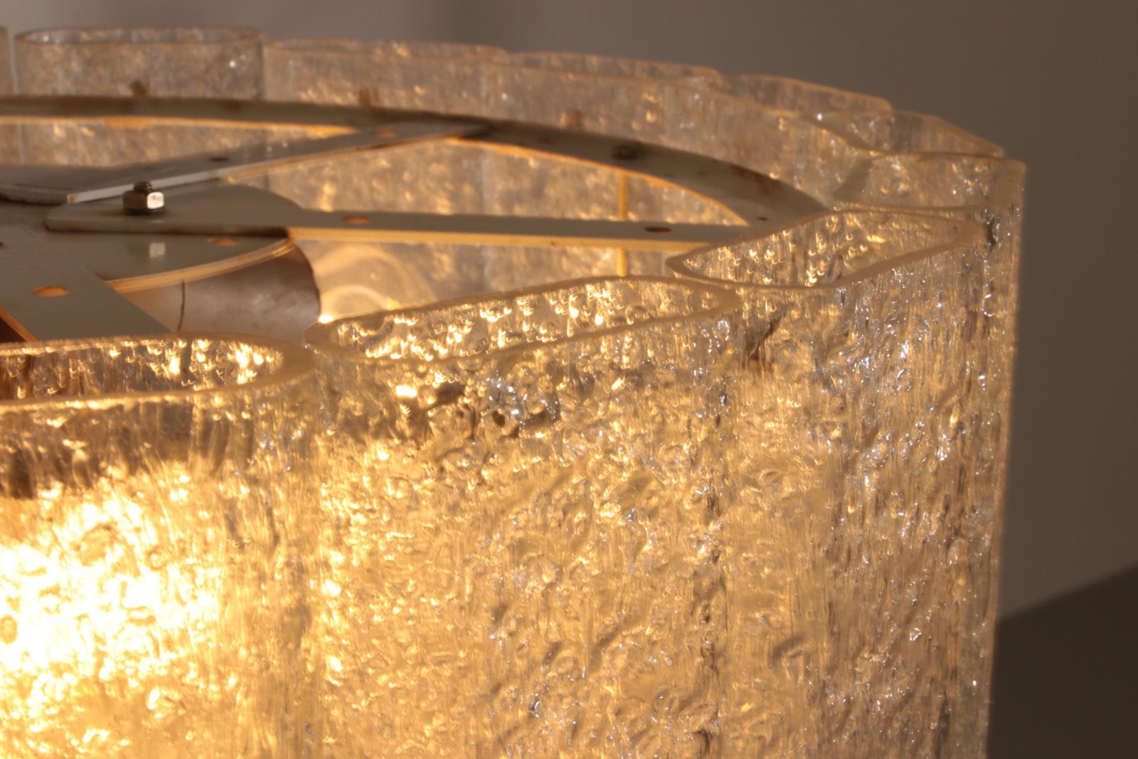 Lighting "Doria Leuchten Ice Glass Hanging Lamp With Relief Glass Cylinders, 1960s" photo