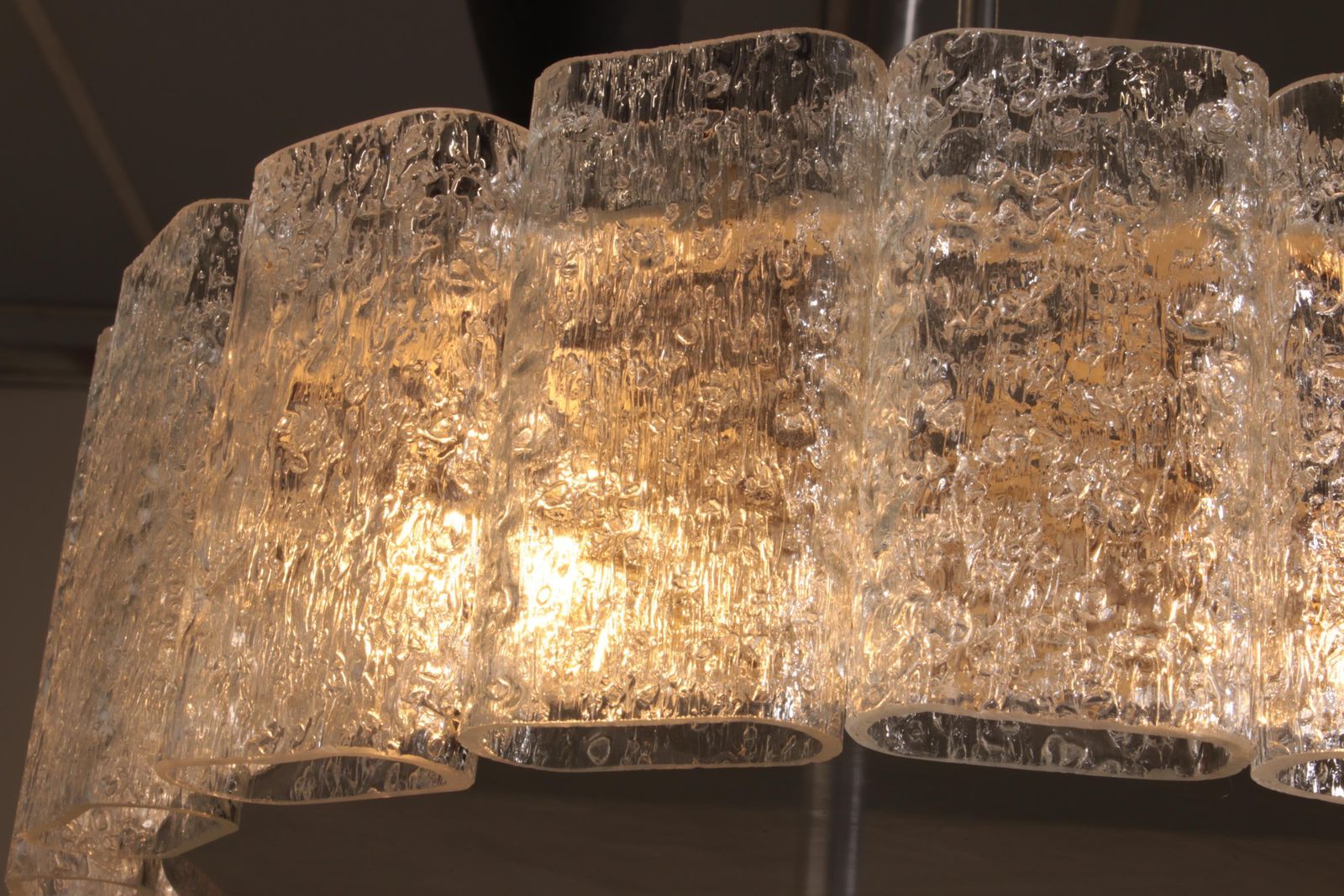 photo buy "Doria Leuchten Ice Glass Hanging Lamp With Relief Glass Cylinders, 1960s"