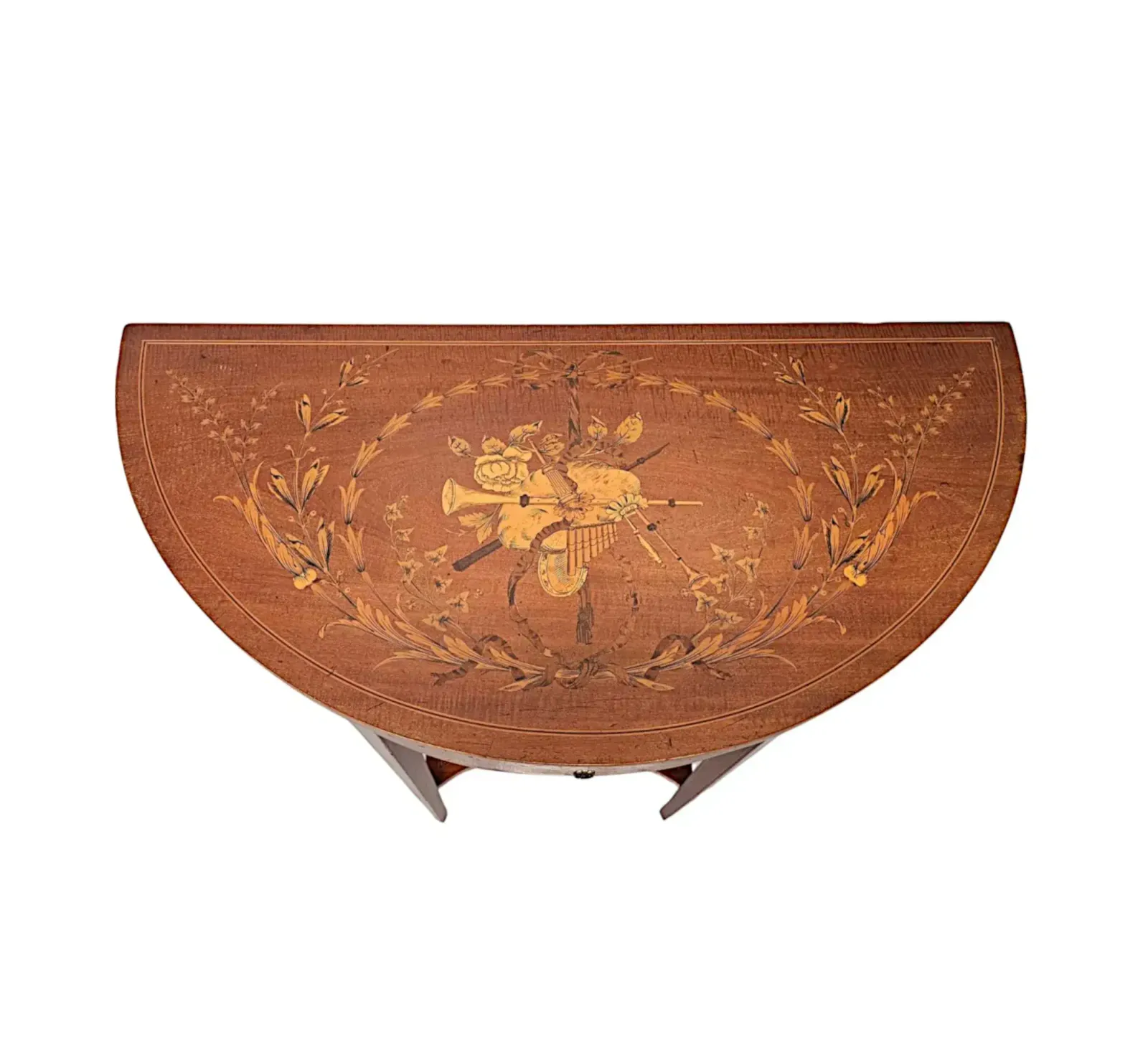 A Very Rare Edwardian Marquetry Inlaid Demilune Hall Or Console Table Attributed To London Maker 'Edward And Roberts' photo furniture