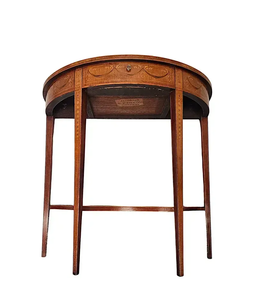 photo for sale A Very Rare Edwardian Marquetry Inlaid Demilune Hall Or Console Table Attributed To London Maker 'Edward And Roberts'