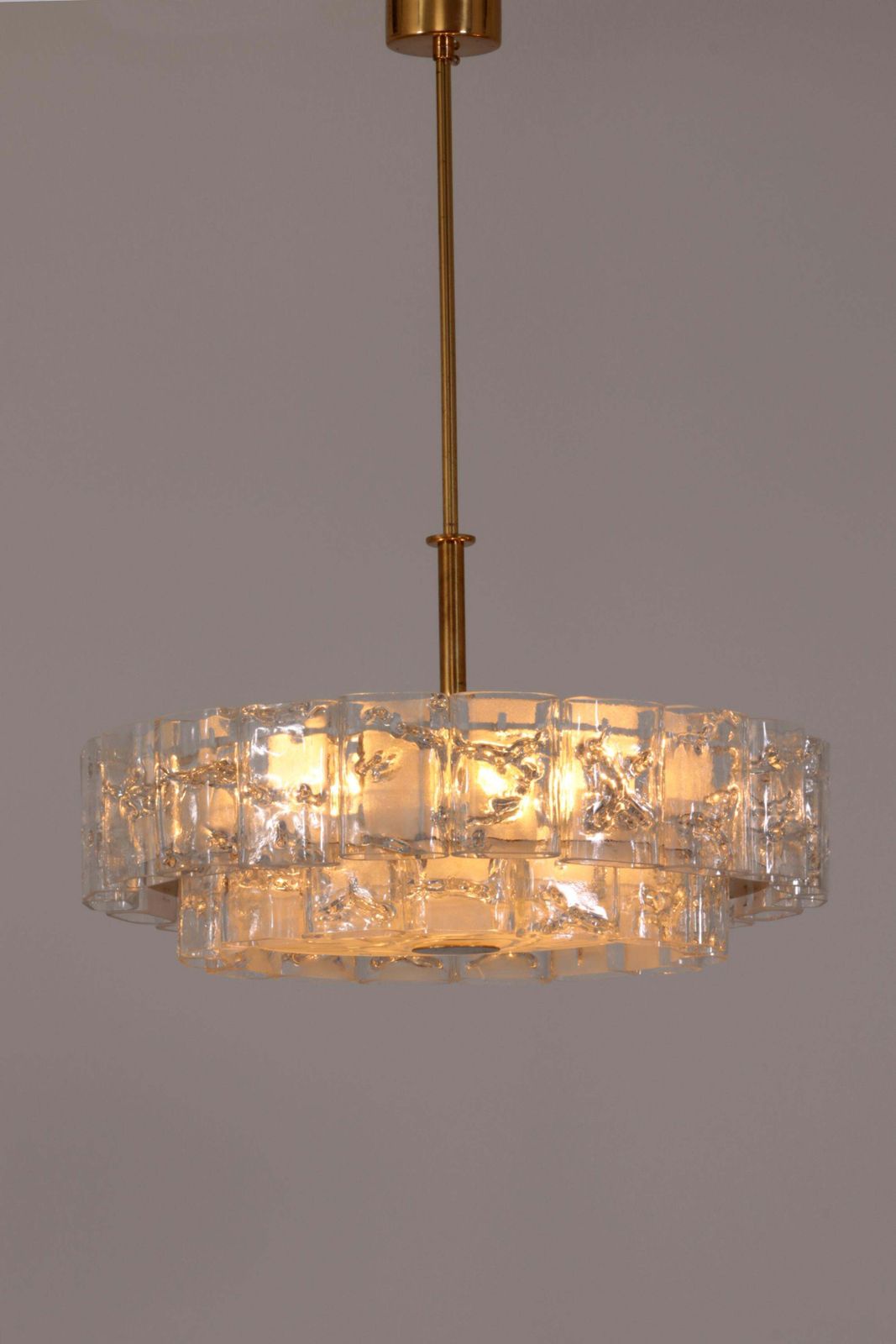 Lighting Doria Leuchten Mid Century Brass & Crystal Chandelier 1960 Set Off 2 Pice photo