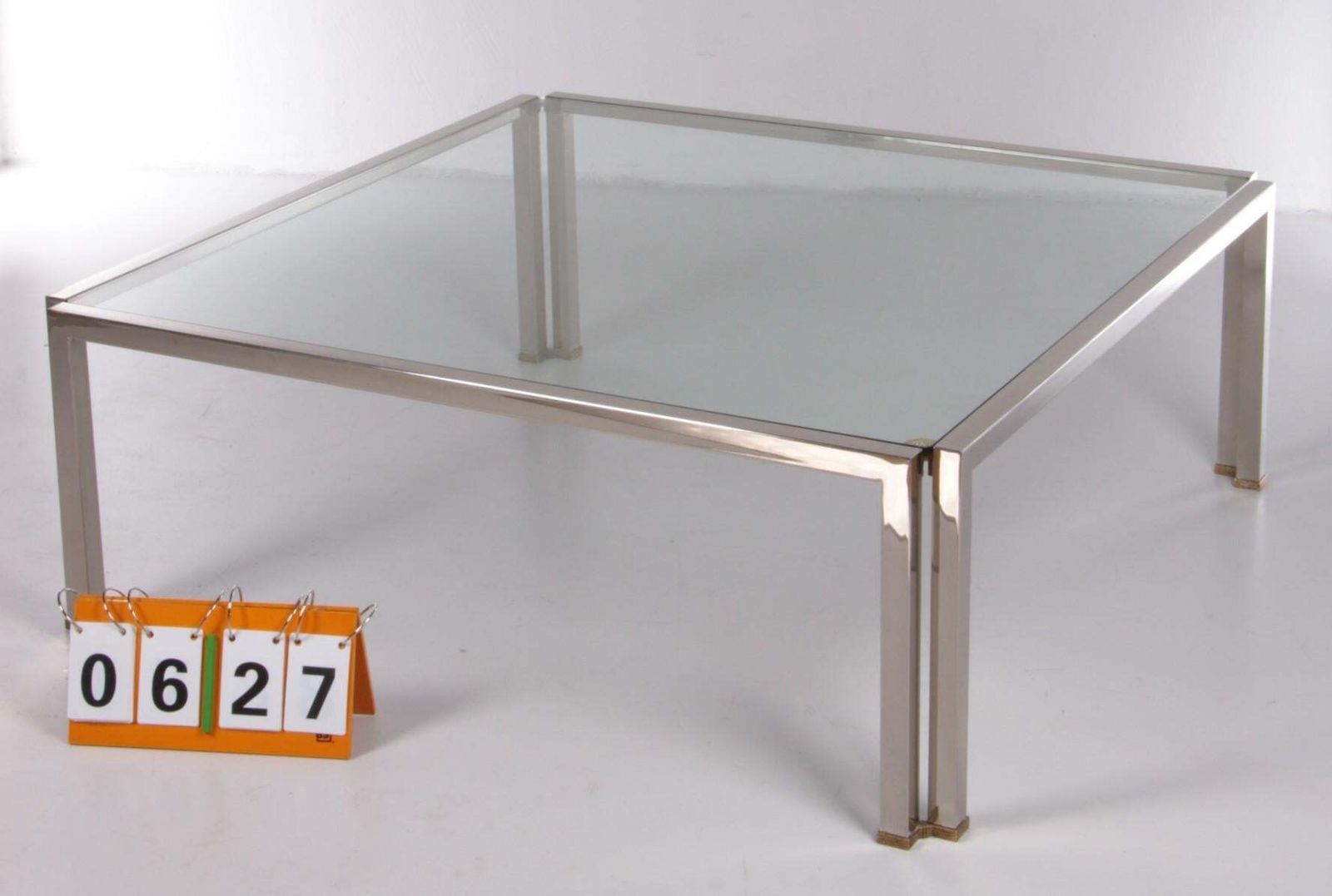 Glass Coffee Table Peter Ghyczy Model T28 D Inox With Brass, 1986 photo 1240.0