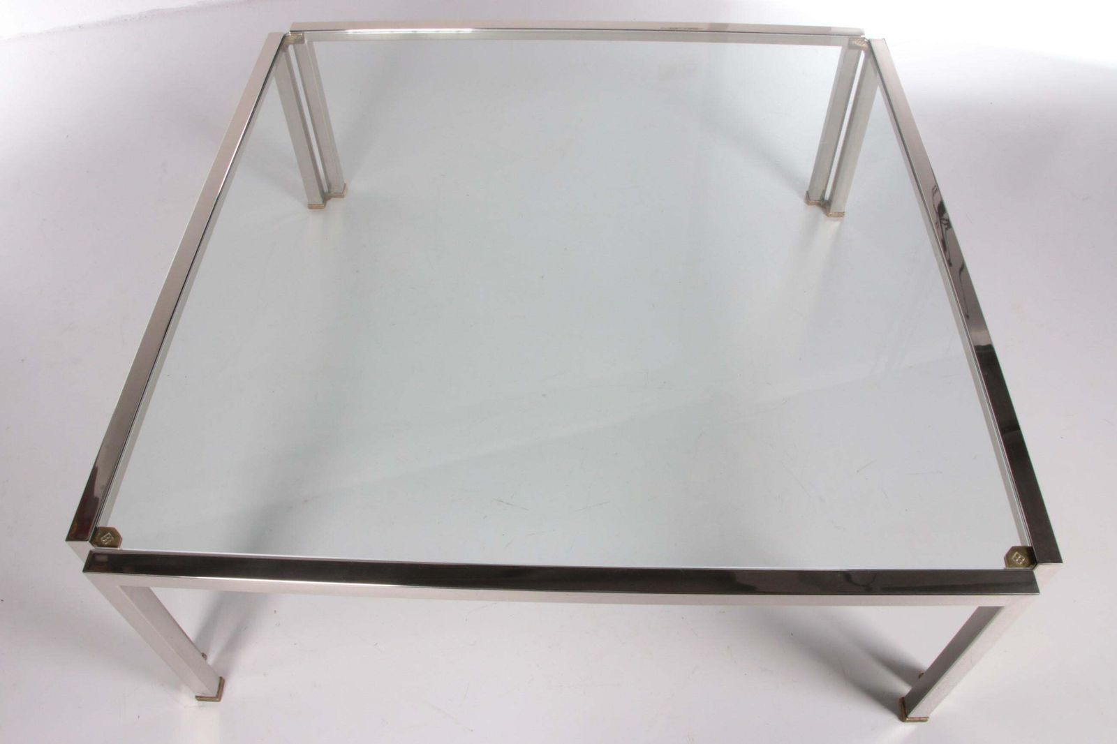 Glass Coffee Table Peter Ghyczy Model T28 D Inox With Brass, 1986 photo buy