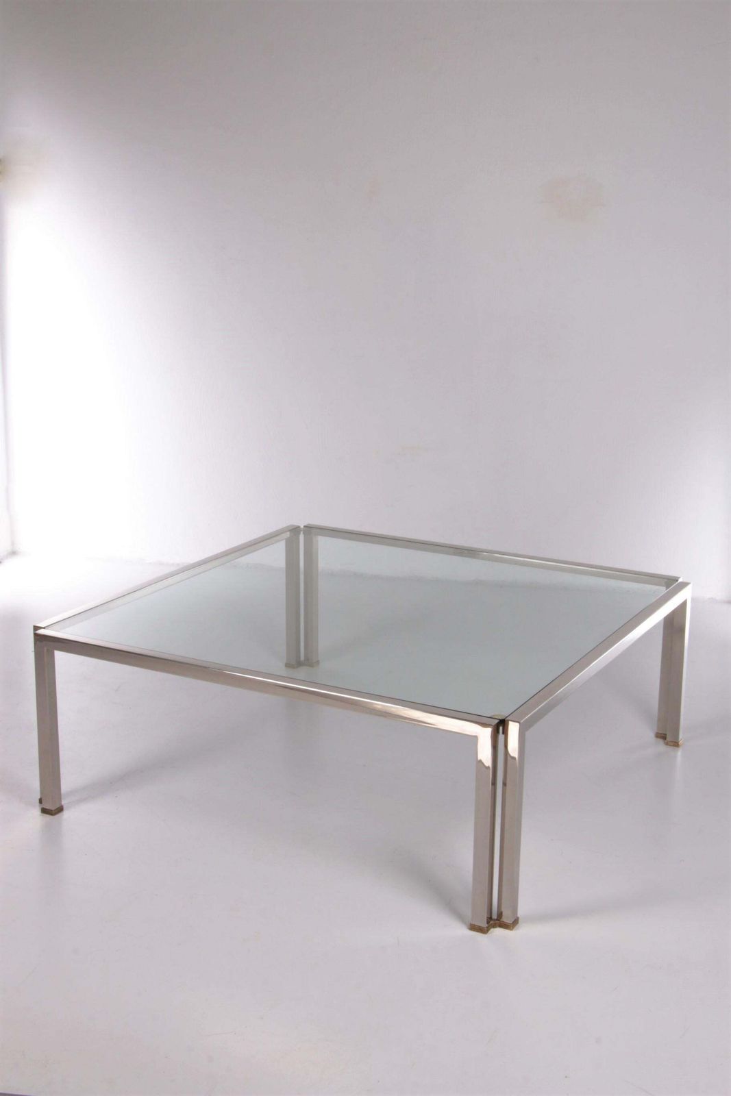 photo buy Glass Coffee Table Peter Ghyczy Model T28 D Inox With Brass, 1986