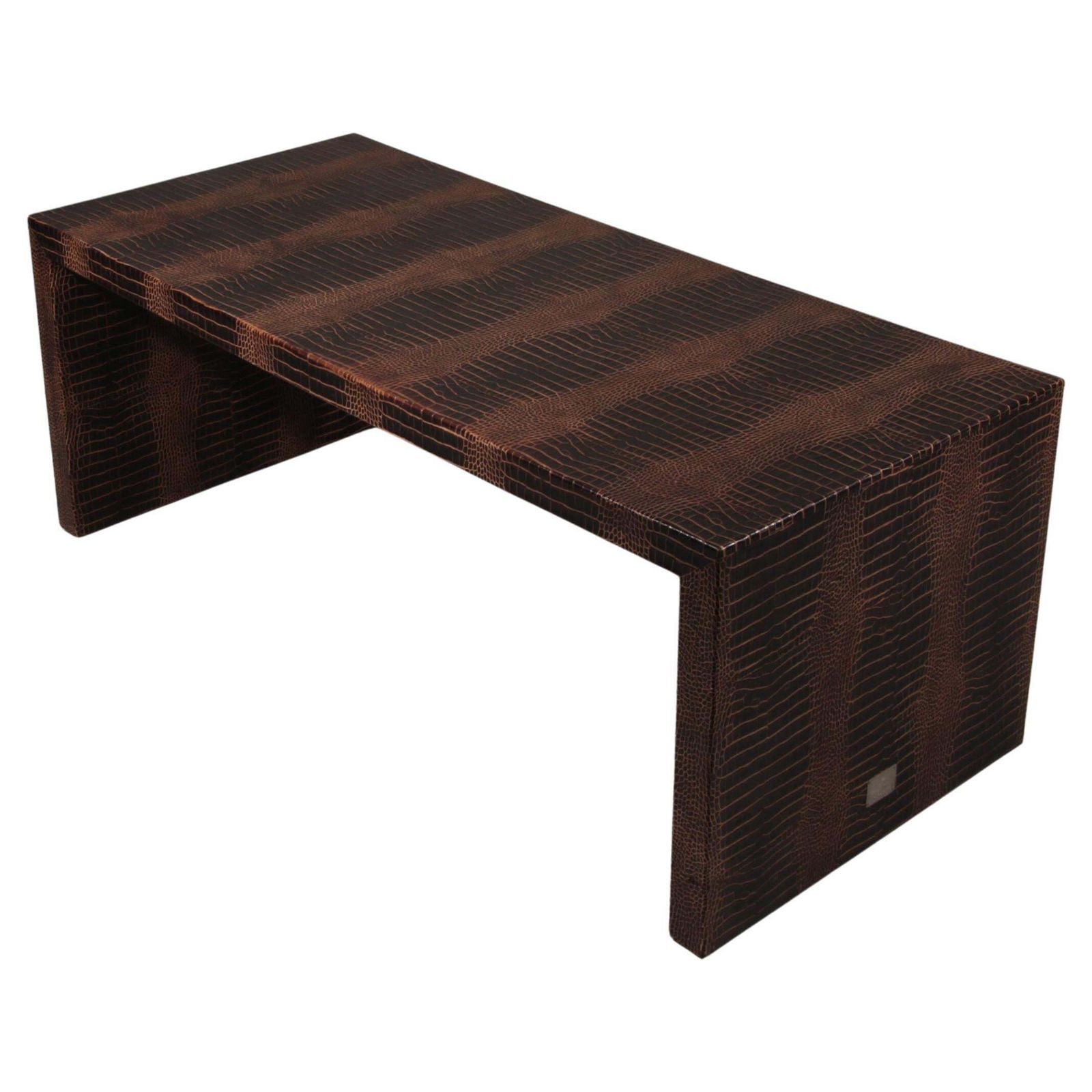 Philipp Plein Office Brown Desk In Split Leather With A Crocodile Skin Effect