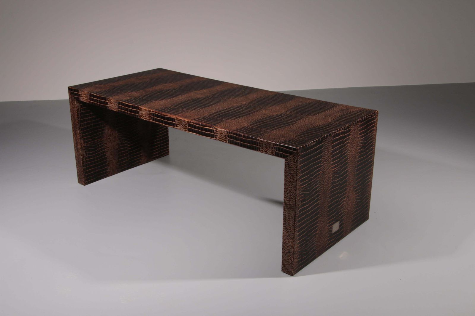 Philipp Plein Office Brown Desk In Split Leather With A Crocodile Skin Effect photo buy