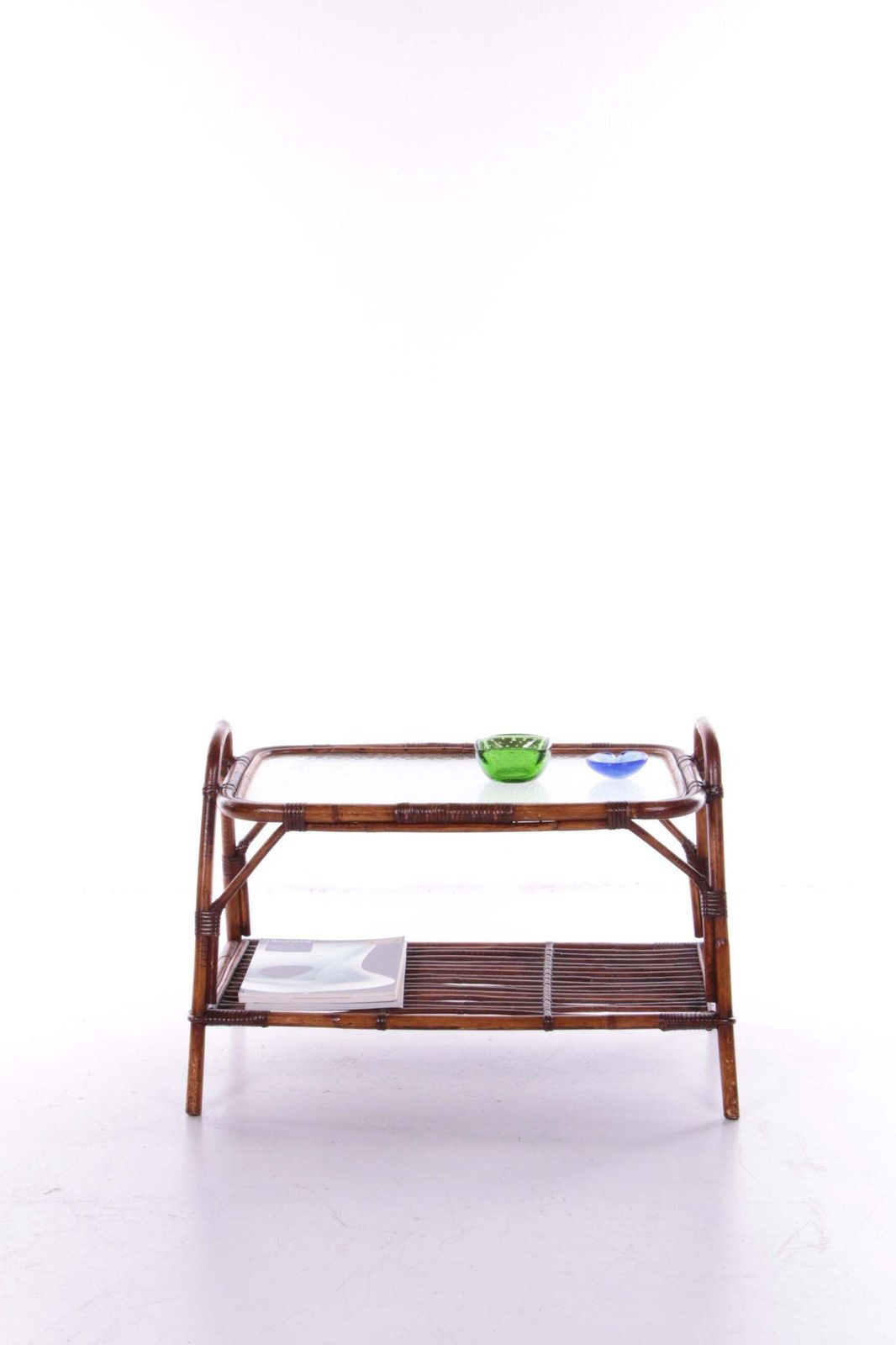 449.0 Bamboo Side Table With Warehouse Shelves France, 1960s photo