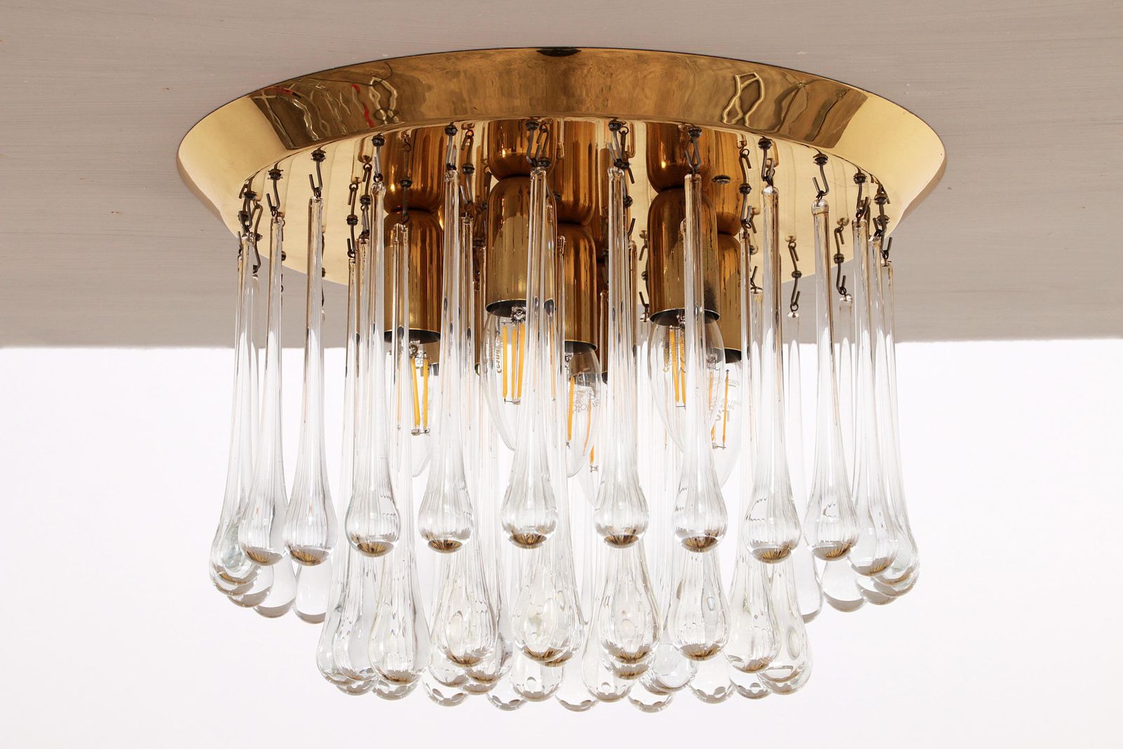 Lighting Set Of Two J.T. Kalmar Murano Raindrop Hanging Lamps, 1970 Austria photo