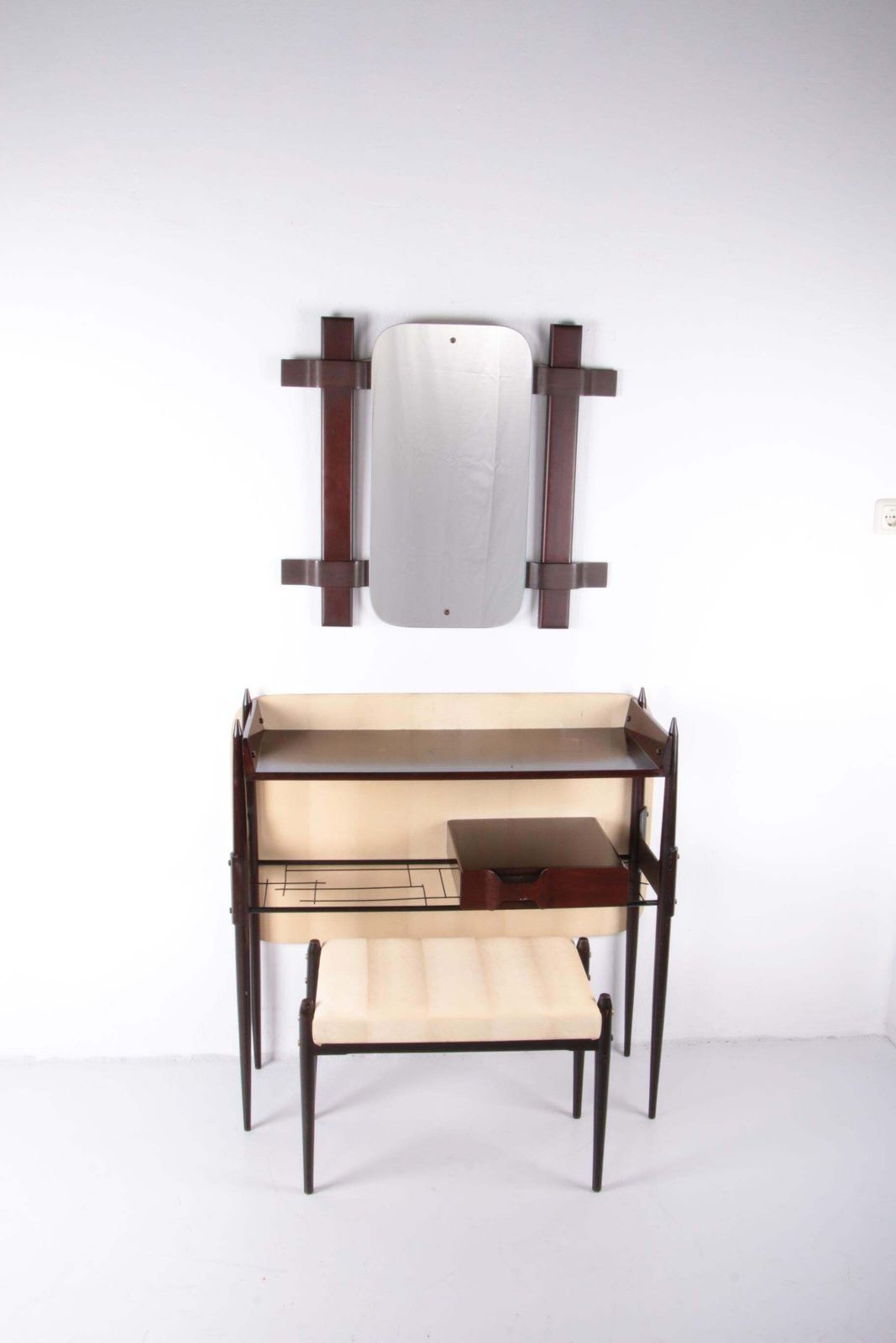 Ico Parisi Wall Unit With Mirror And Stool, 1950, Italy photo for sale