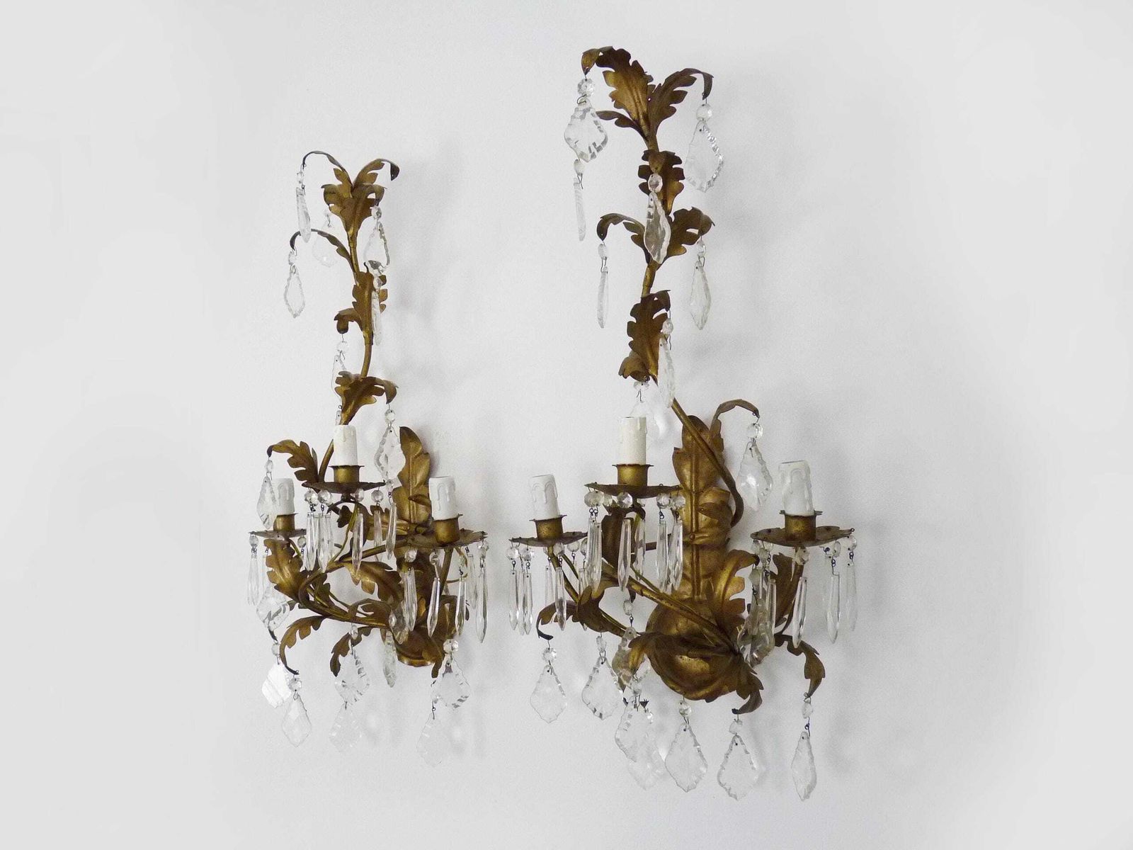 Large (70 Cm   27.55 ") Pair Of Foliage Wall Lights With 3 Arms Of Lights In Gold Metal. 60s 70s photo 763.0