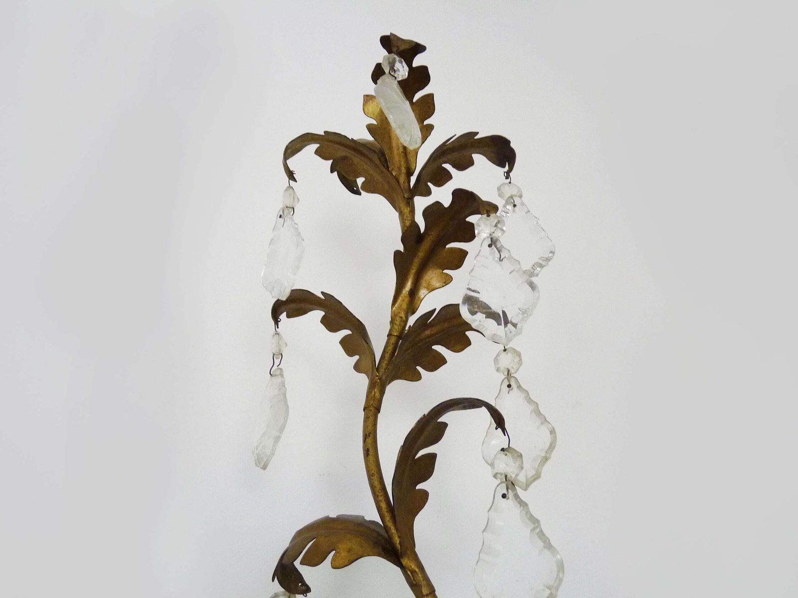 Large (70 Cm   27.55 ") Pair Of Foliage Wall Lights With 3 Arms Of Lights In Gold Metal. 60s 70s photo vinterior