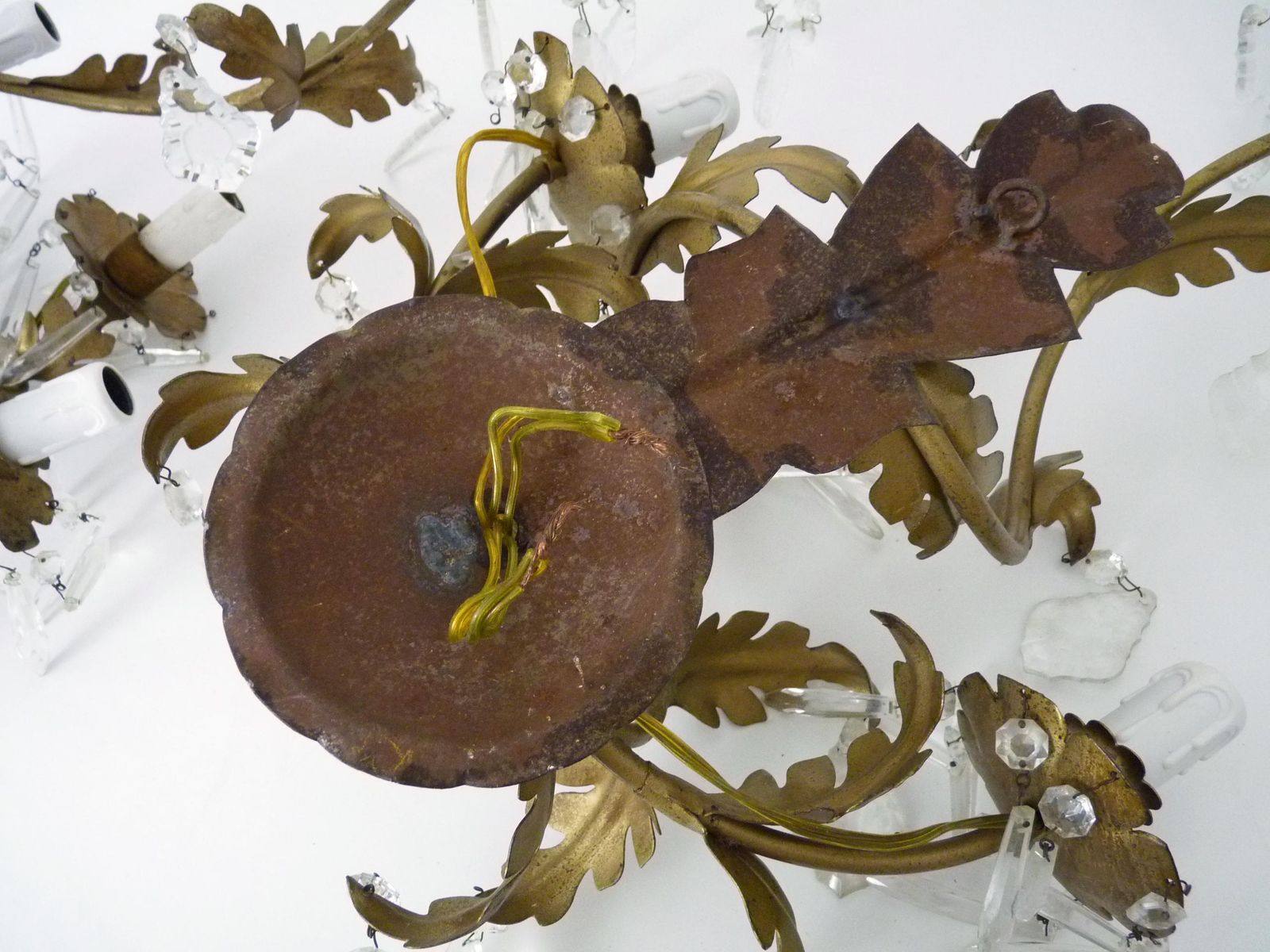 photo furniture Large (70 Cm   27.55 ") Pair Of Foliage Wall Lights With 3 Arms Of Lights In Gold Metal. 60s 70s
