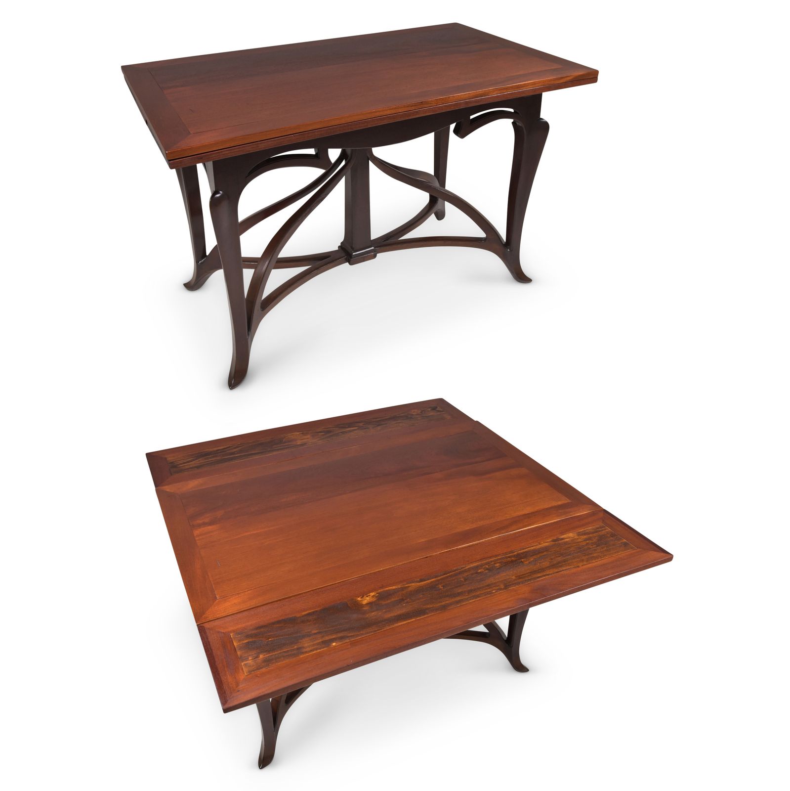 Antique! Dining Table Restored Art Nouveau Mahogany Narrow Extendable