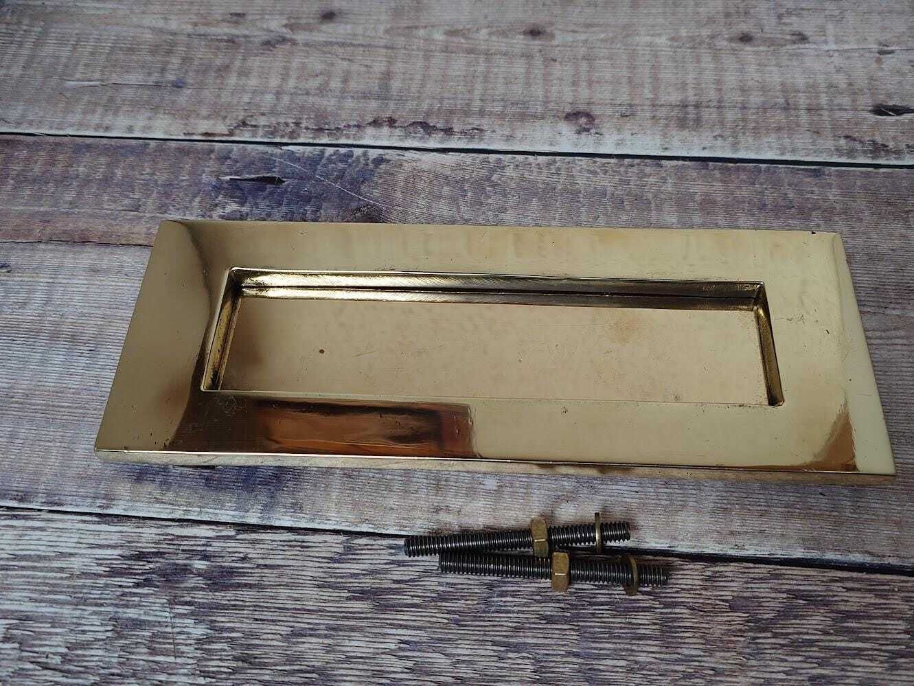 Polished Brass Door Letter Plate, Heavy Brass Mail Box Slot photo furniture