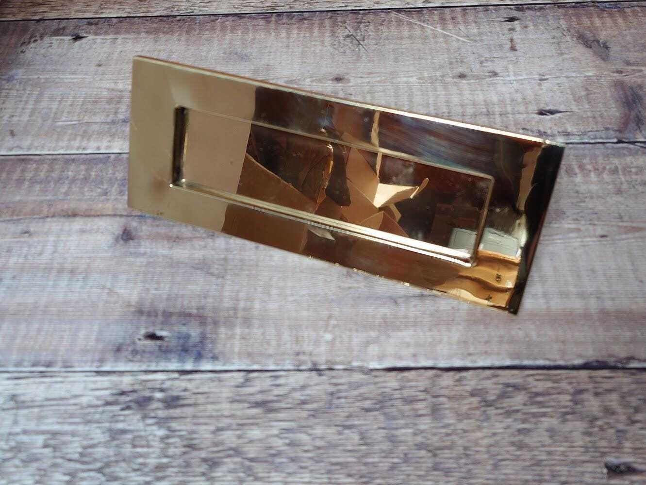 Polished Brass Door Letter Plate, Heavy Brass Mail Box Slot photo vintage