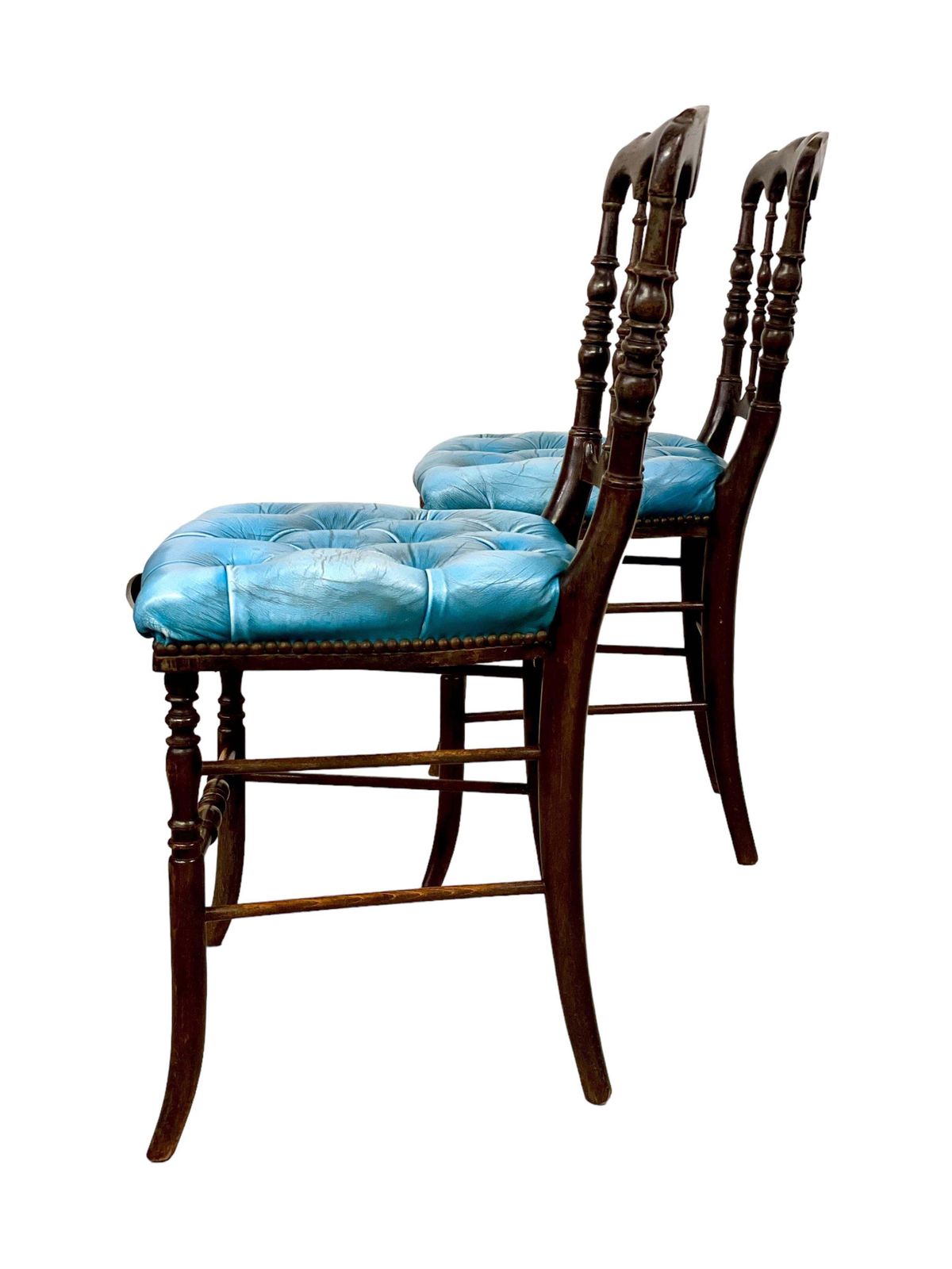 Pair Of Napoleon III Side Chairs With Blue Leather Upholstery photo for sale