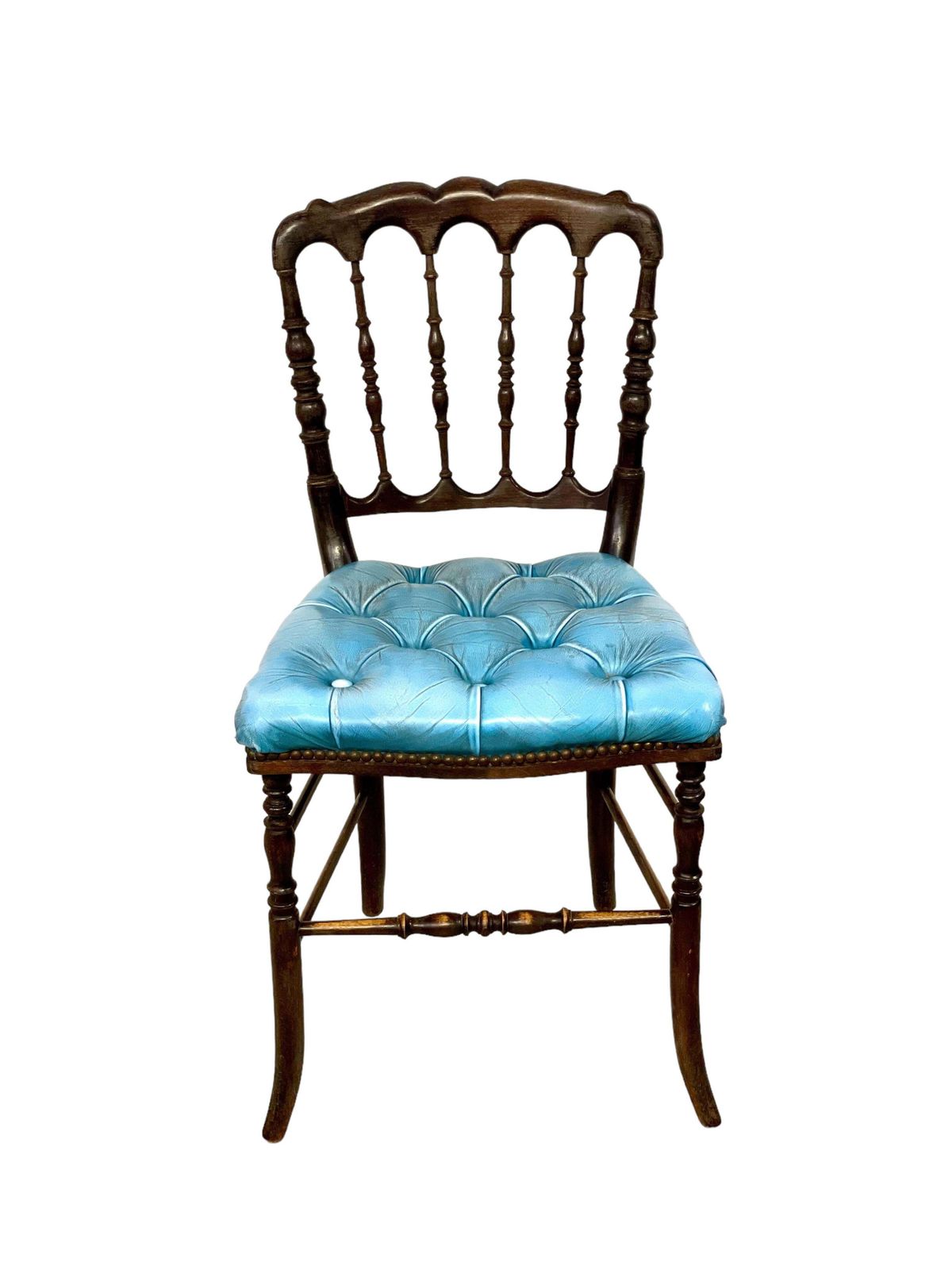 Pair Of Napoleon III Side Chairs With Blue Leather Upholstery photo 1469.0