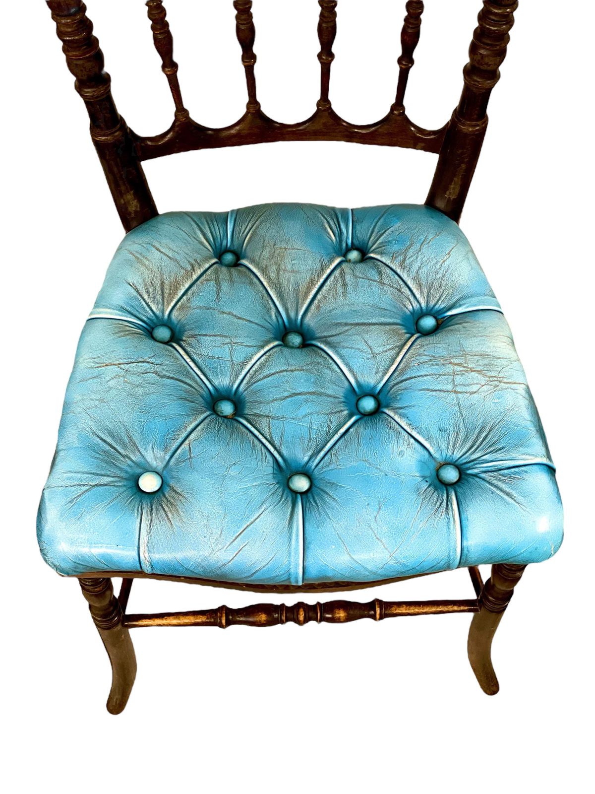 Pair Of Napoleon III Side Chairs With Blue Leather Upholstery photo buy