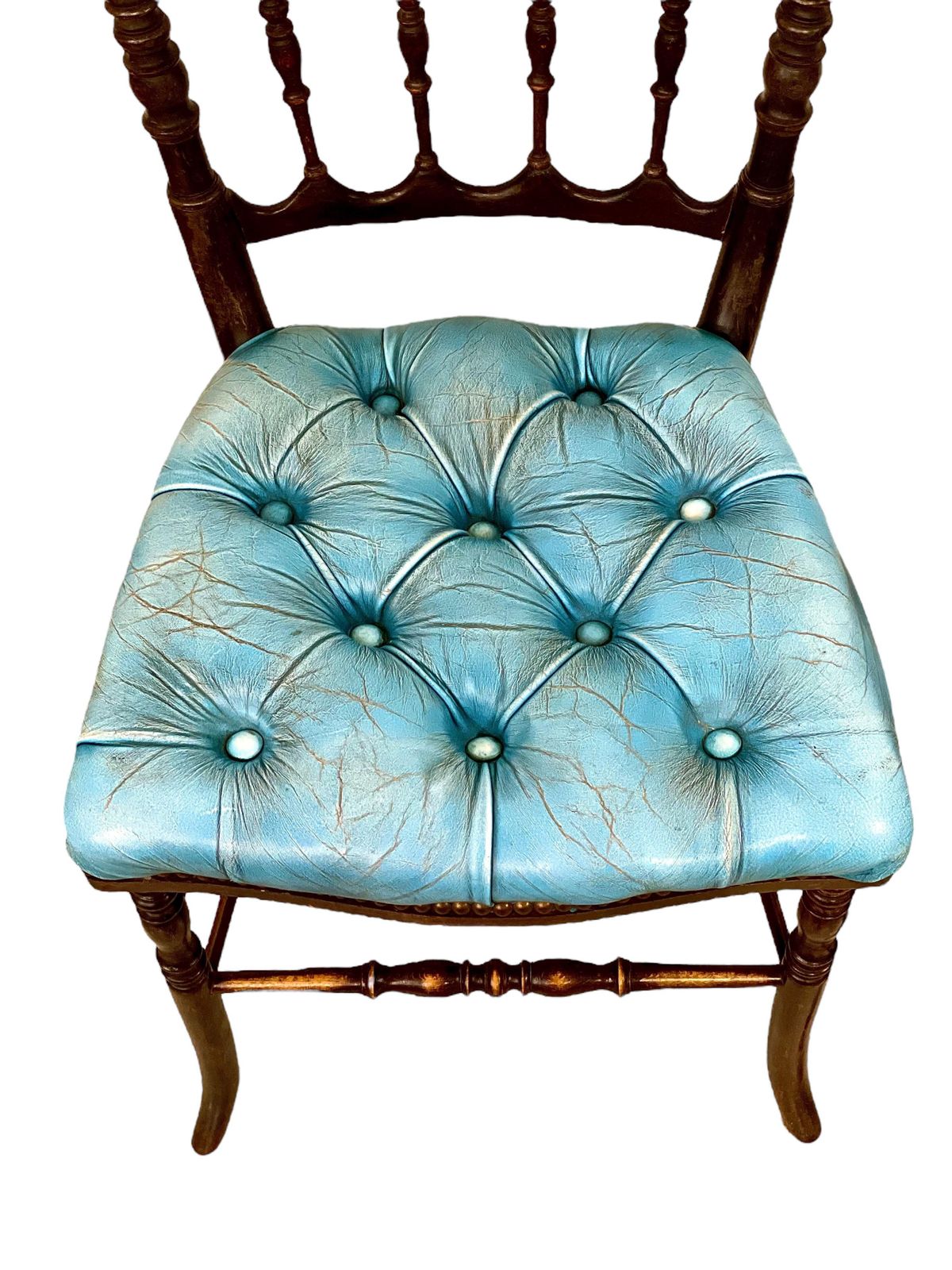 Pair Of Napoleon III Side Chairs With Blue Leather Upholstery photo vintage