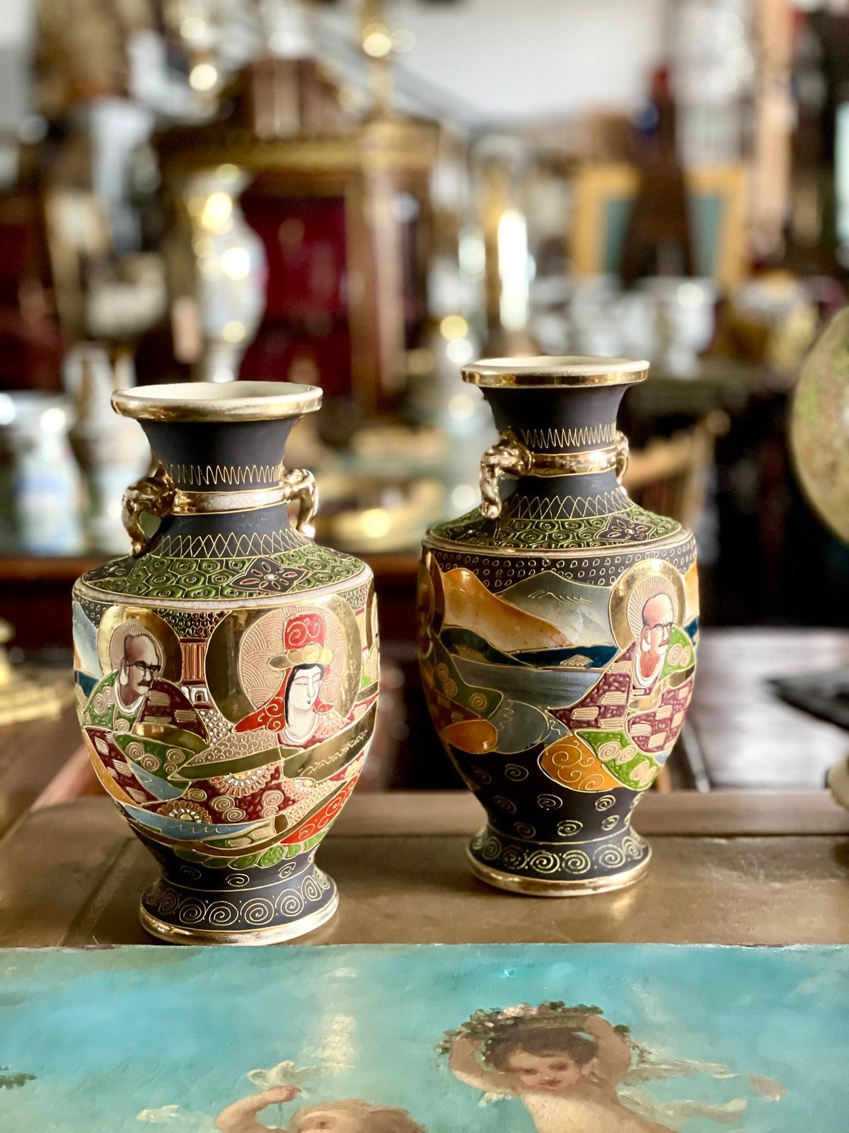 photo buy Pair Of Early 20th Century Japanese Satsuma Vases