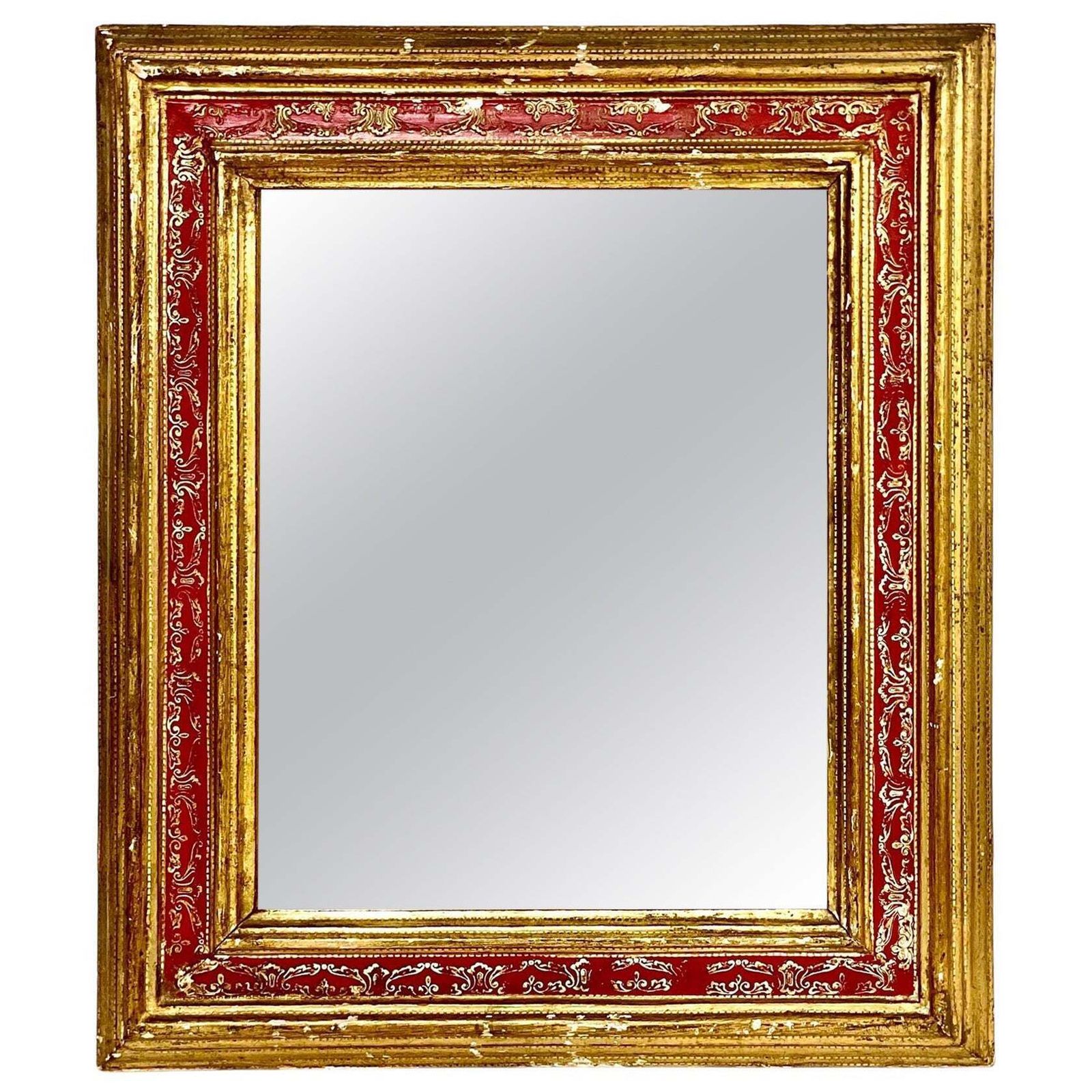 1900s French Giltwood And Red Lacquered Wall Mirror