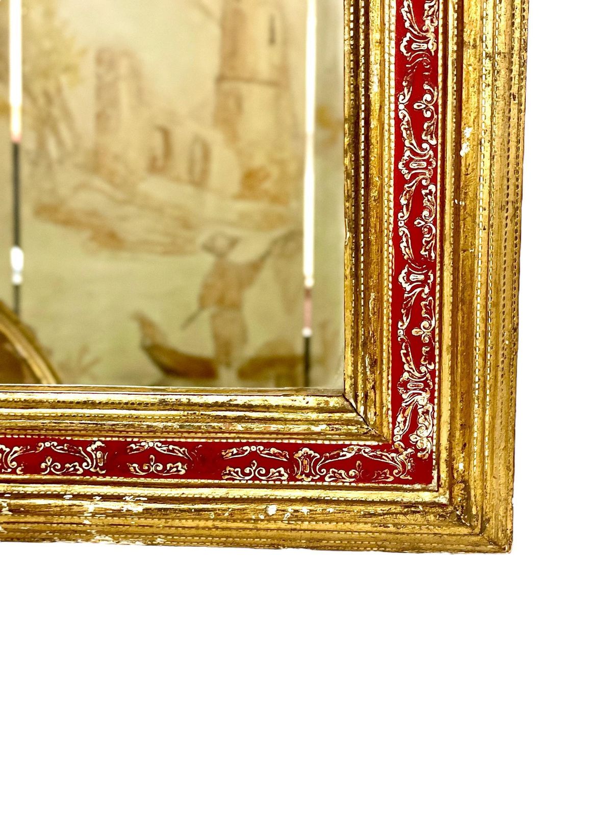 1900s French Giltwood And Red Lacquered Wall Mirror photo for sale