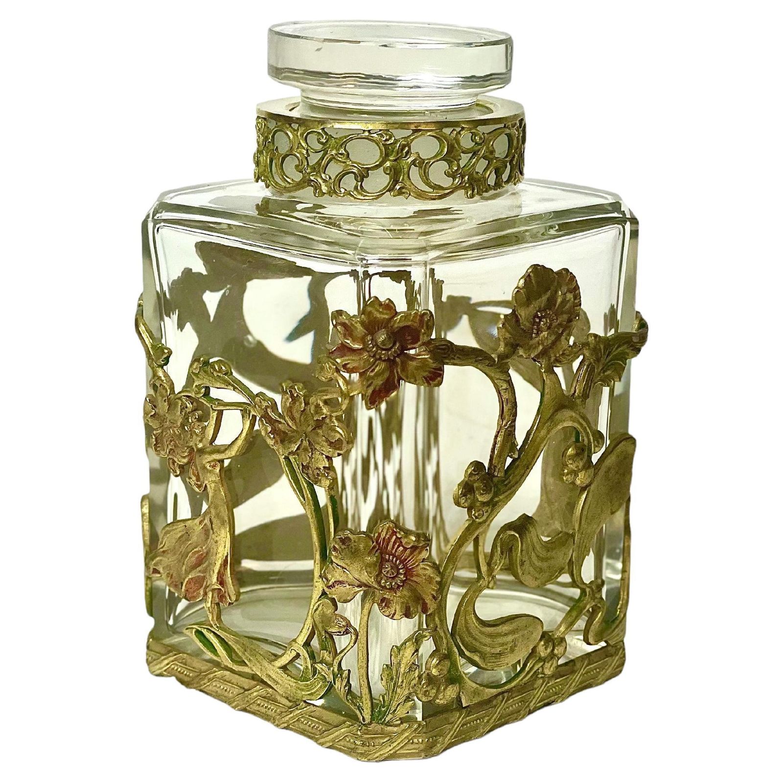 Art Nouveau Crystal And Gilt Brass Bottle With Stopper 19th Century