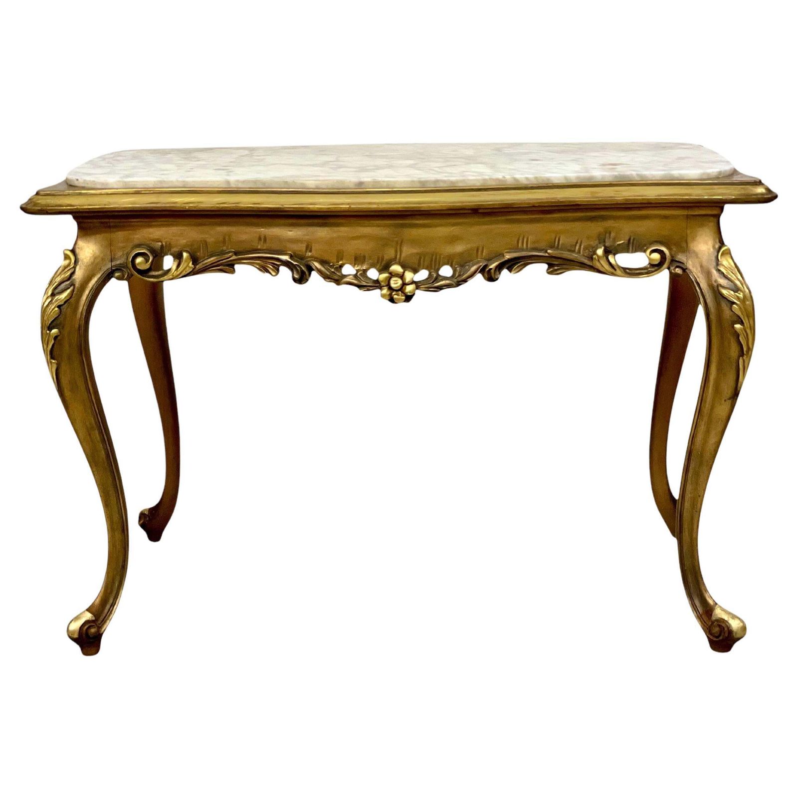 20th Century Louis XV Style Giltwood And Marble Top Coffee Table