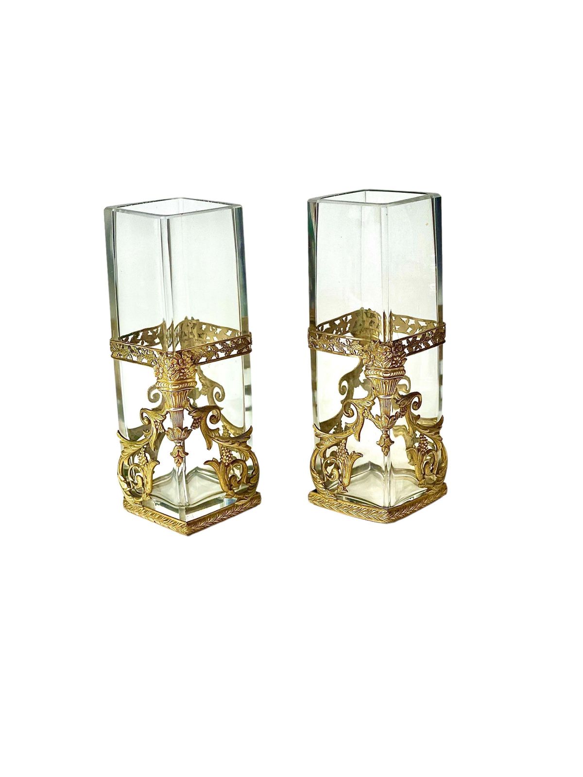 1900s Pair Of Empire Style Petite Gilt Vases photo furniture