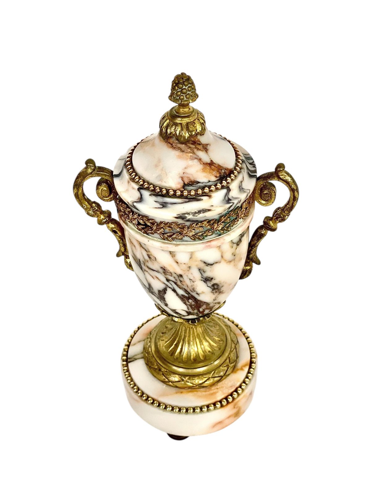 Pair Of 19th Century Gilt Bronze And Marble Cassolettes Or Urns photo for sale