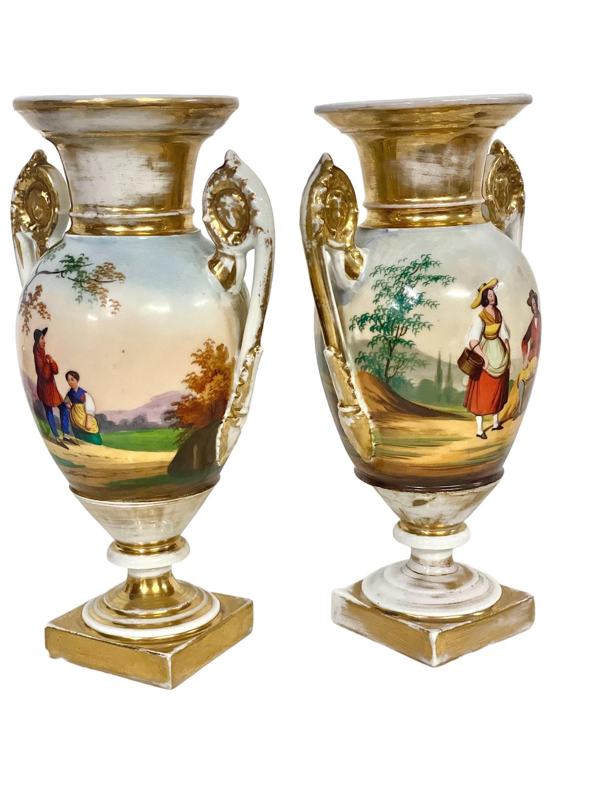photo furniture 19th Century Pair Of Hand Painted Paris Porcelain Urns