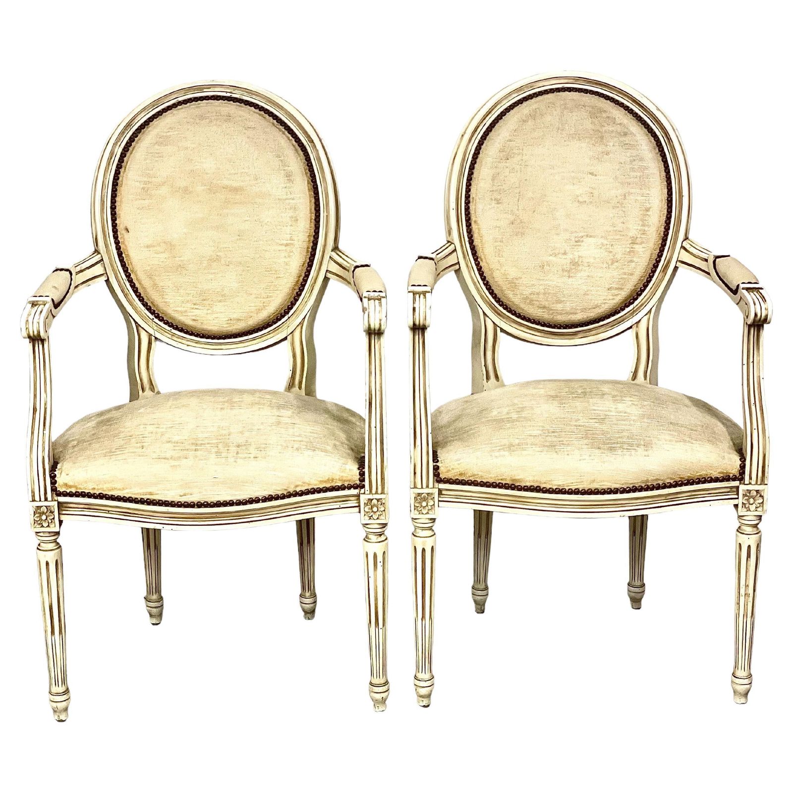 19th Century Pair Of French Louis XVI Style Cabriolet Armchairs