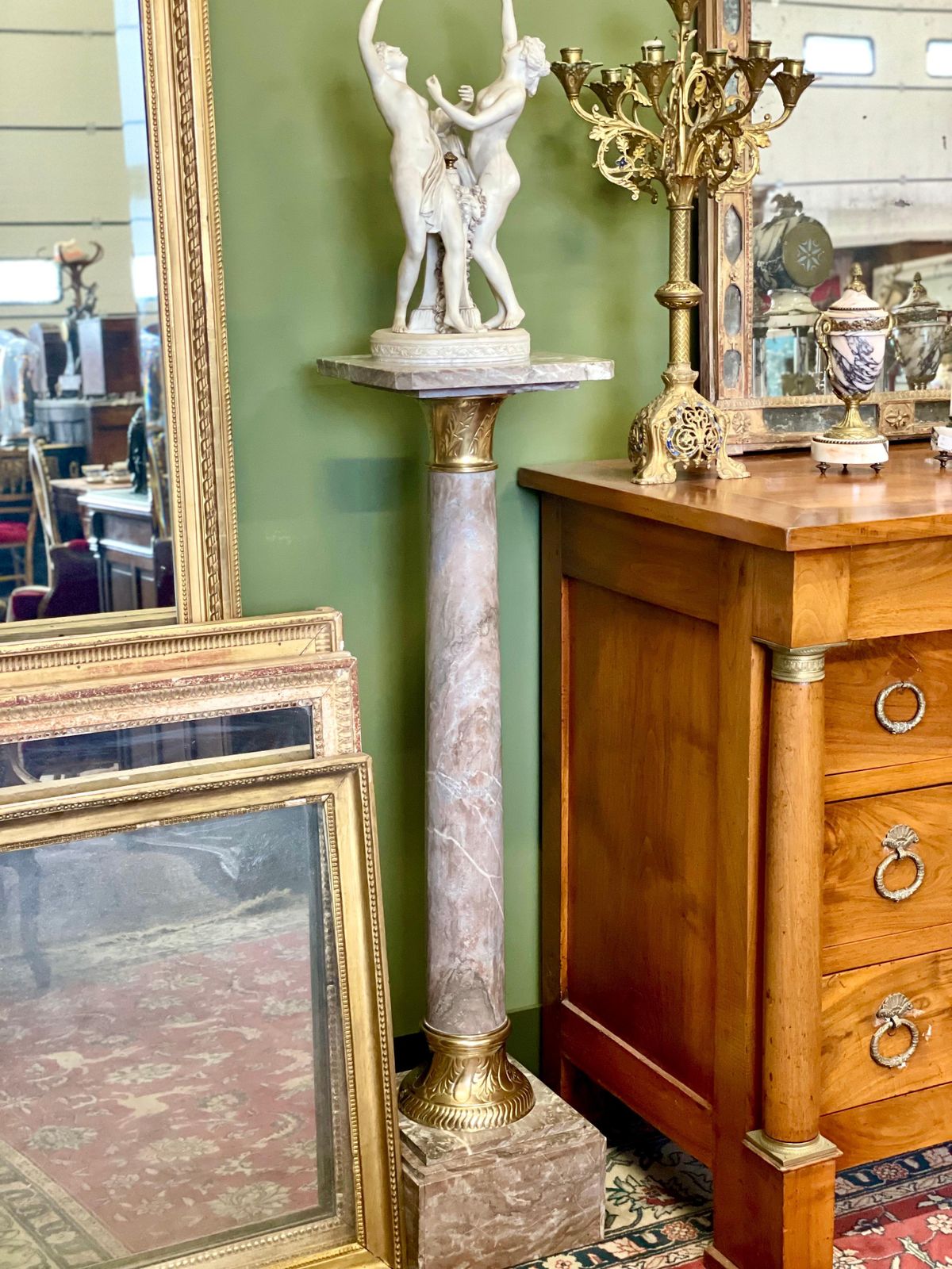 Home Decor Grey Marble Pedestal With Gilt Bronze In A Louis XVI Style photo