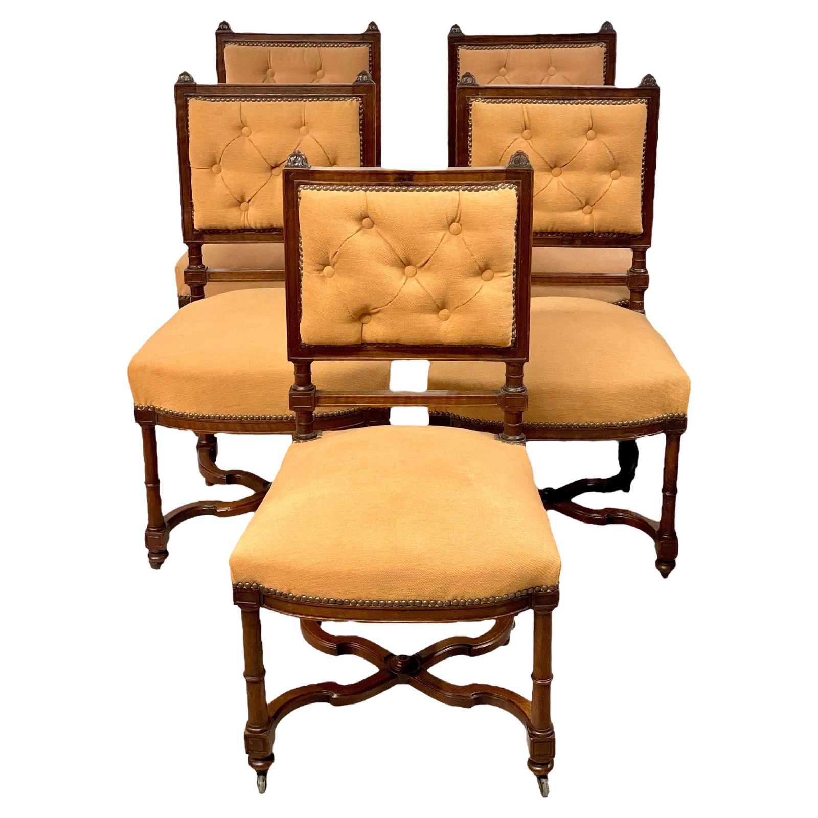 Set Of Five Upholstered Louis XIII Style Dining Chairs, 19th Century photo furniture
