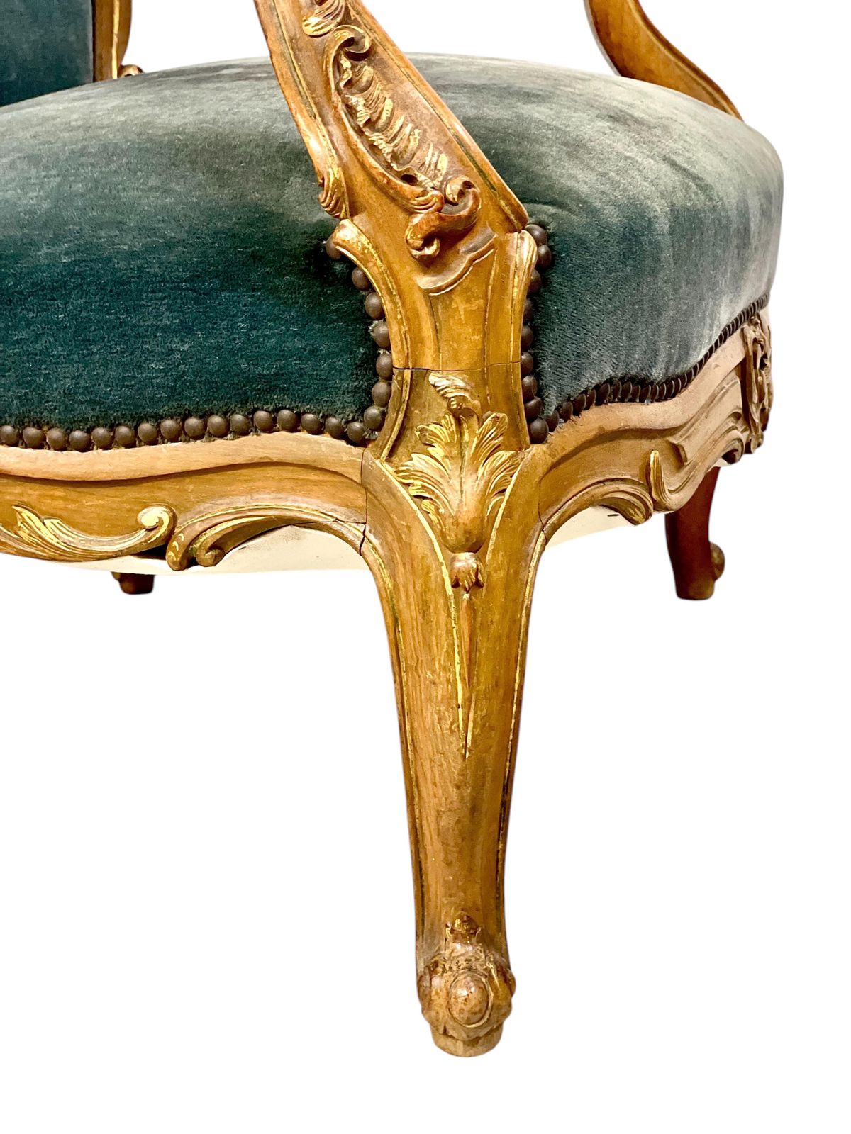 photo for sale 19th Century Lounge Armchair In Carved Giltwood And Velvet