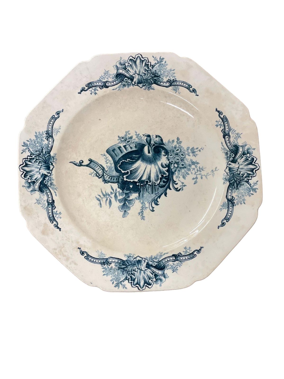Set Of 12 Blue And White Ironstone Dinner Plates By Hautin Boulenger & Cie photo for sale