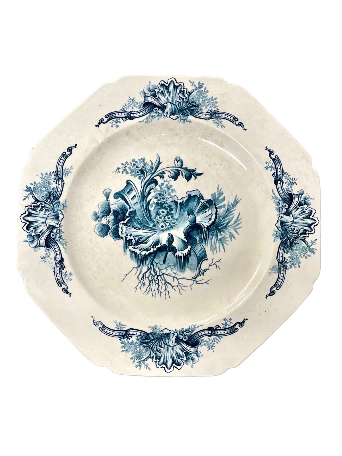 Set Of 12 Blue And White Ironstone Dinner Plates By Hautin Boulenger & Cie photo Home Decor