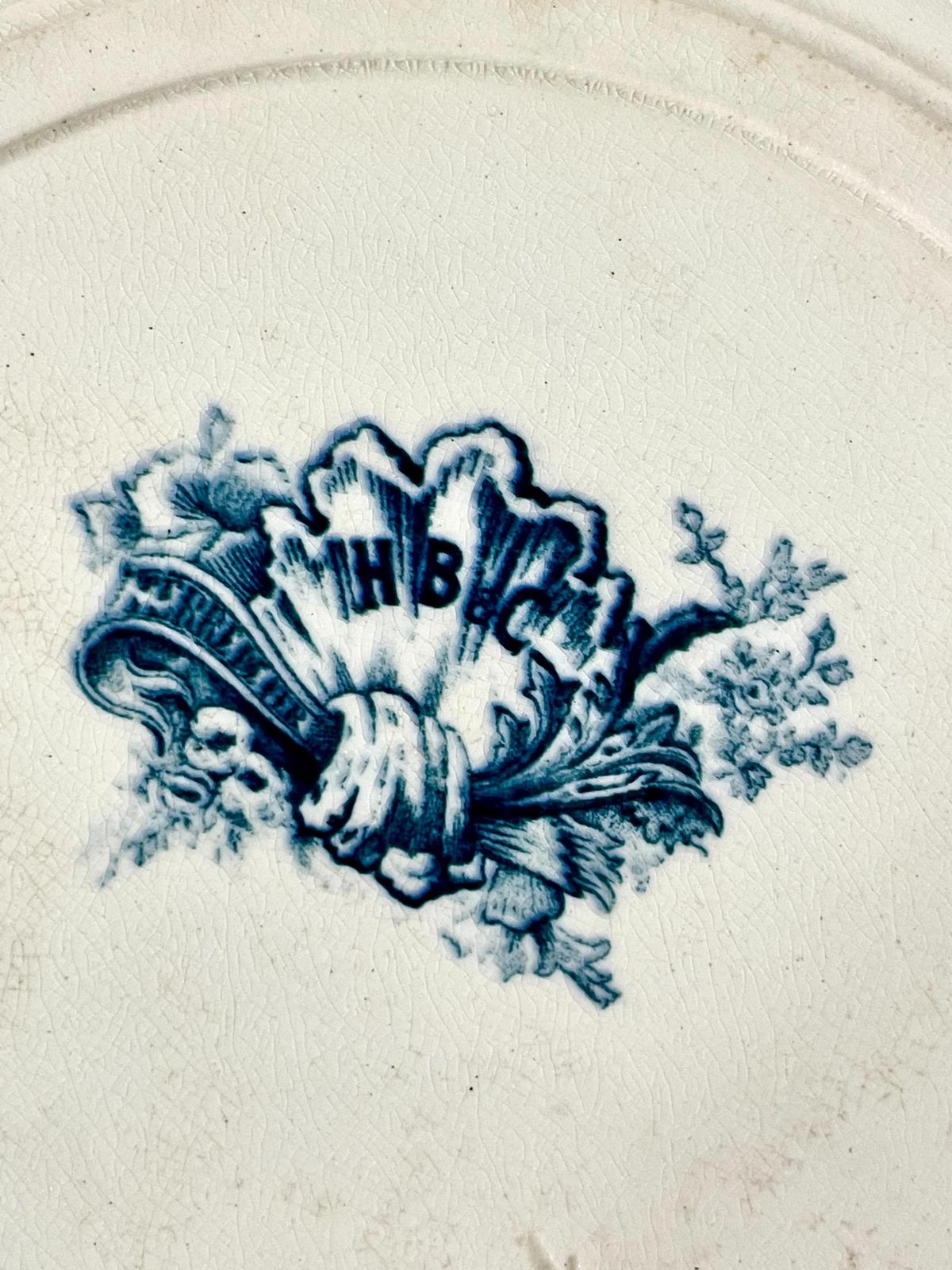 Set Of 12 Blue And White Ironstone Dinner Plates By Hautin Boulenger & Cie photo vintage