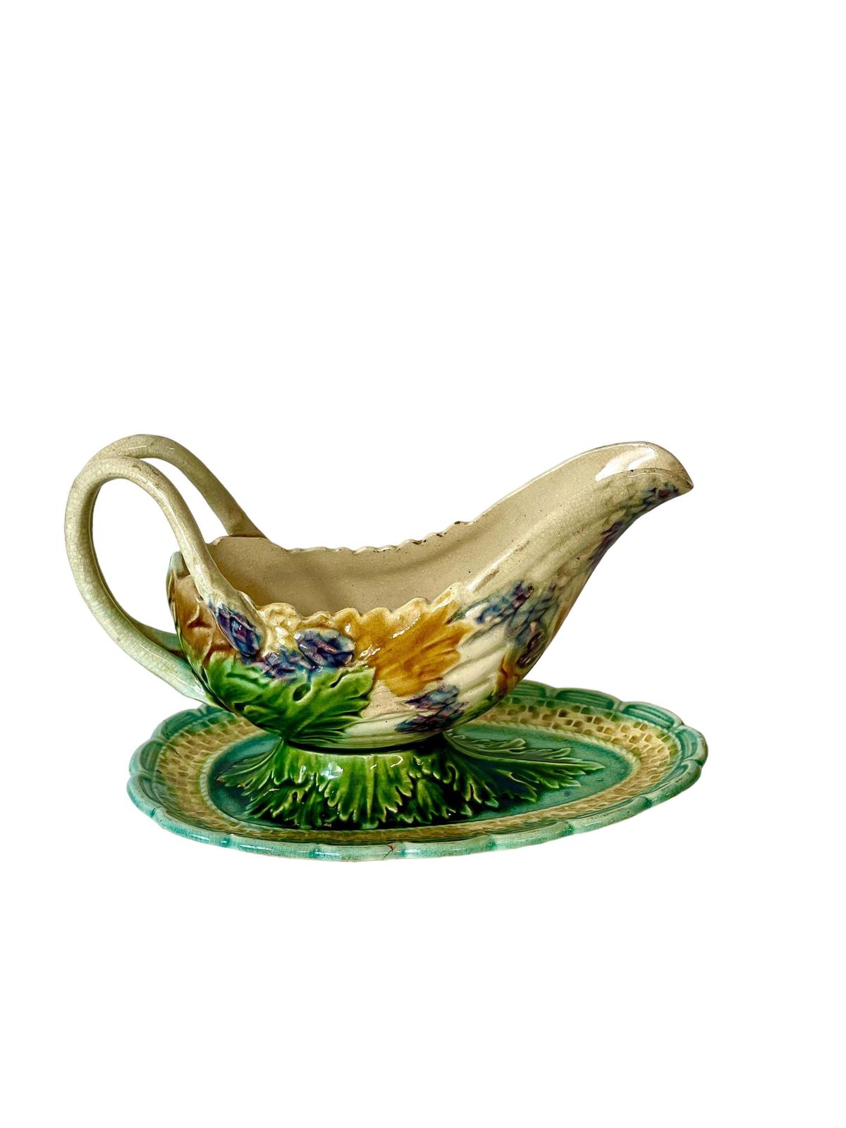Barbotine Majolica Glazed Asparagus Sauce Boat photo furniture