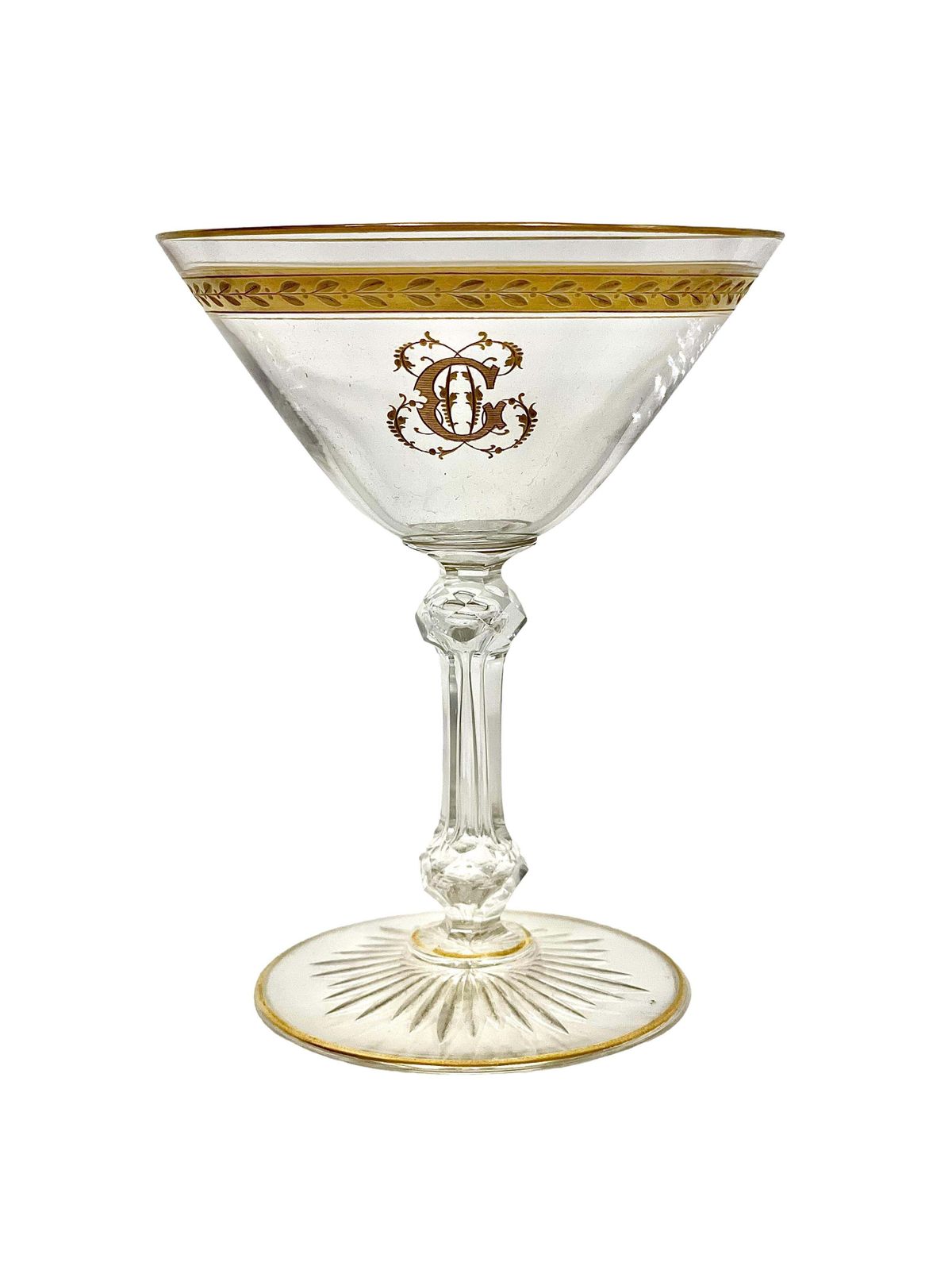 19th Century Twelve Crystal Gilded Champagne Glasses In The Saint Louis Style photo for sale