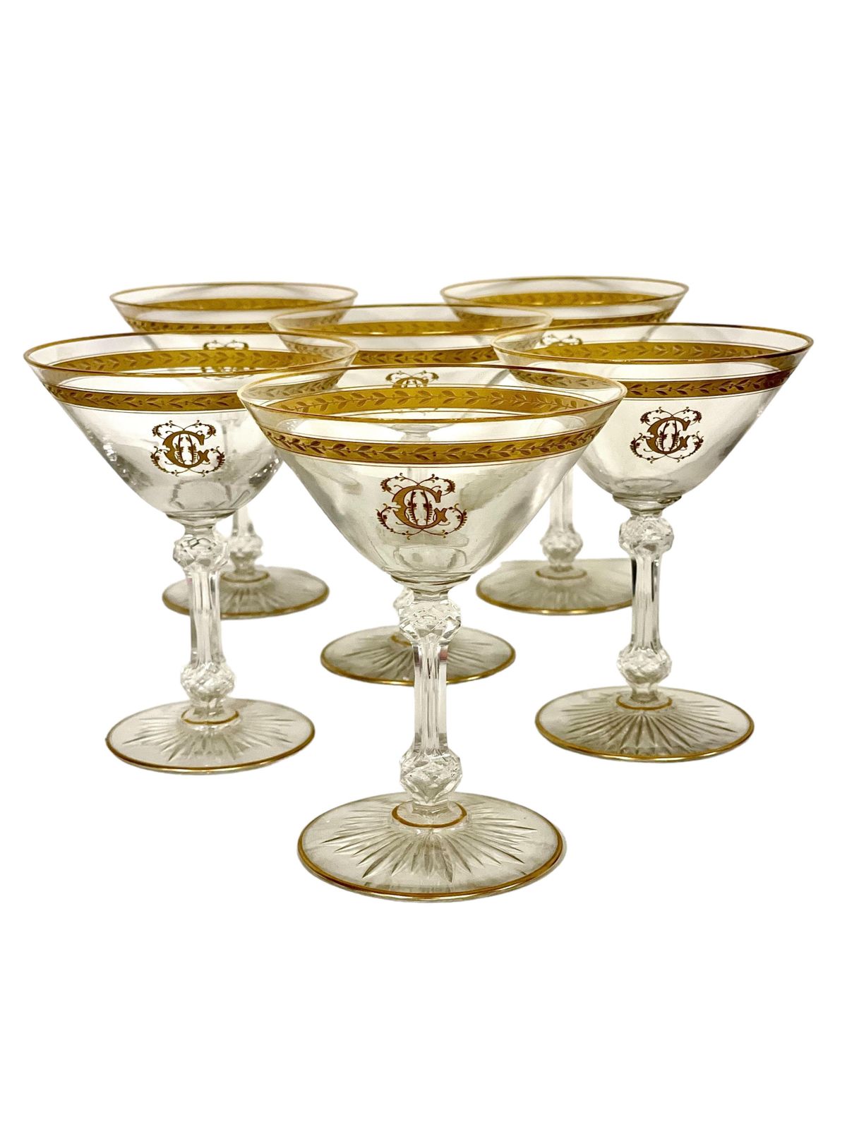 19th Century Twelve Crystal Gilded Champagne Glasses In The Saint Louis Style photo buy