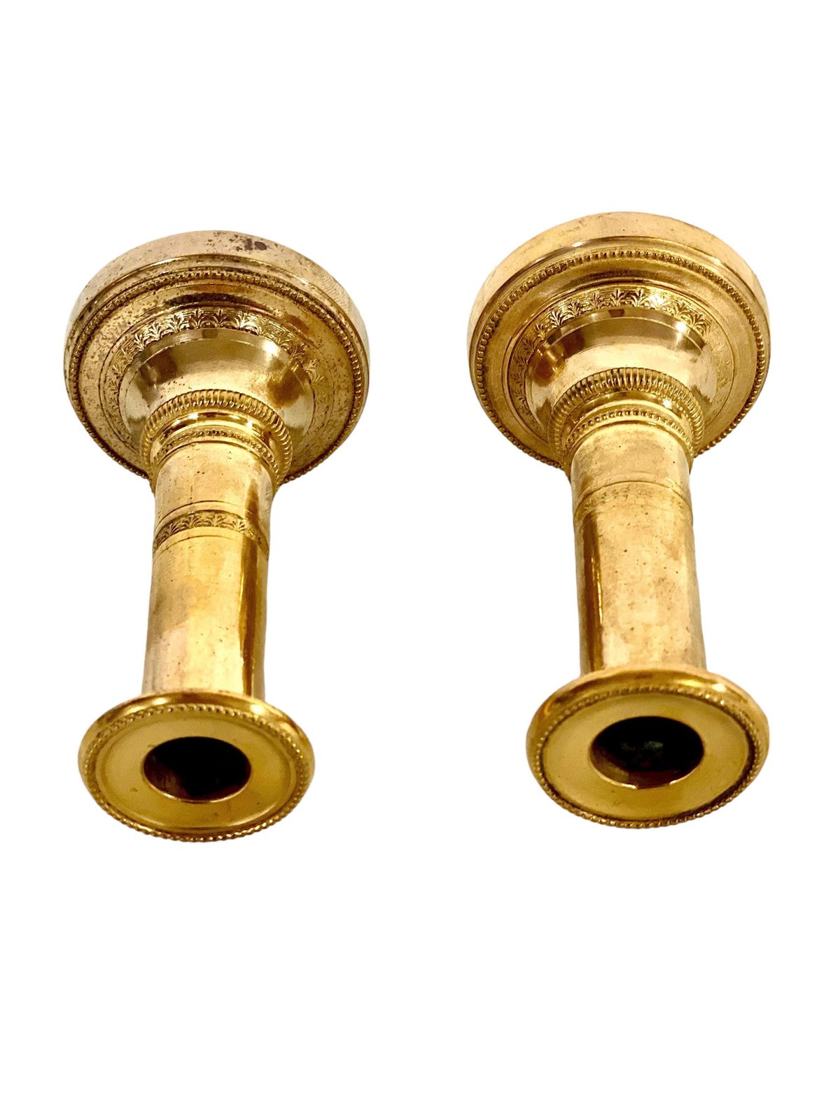 Petite Pair Of Gilt Bronze Candlesticks. 19th Century photo furniture