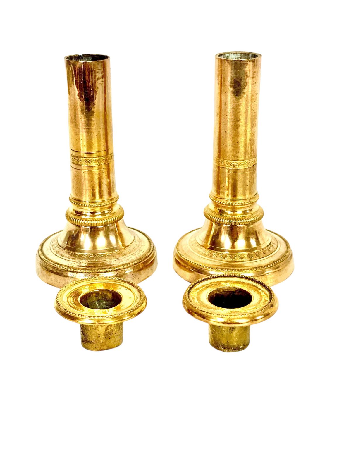Petite Pair Of Gilt Bronze Candlesticks. 19th Century photo 727.0