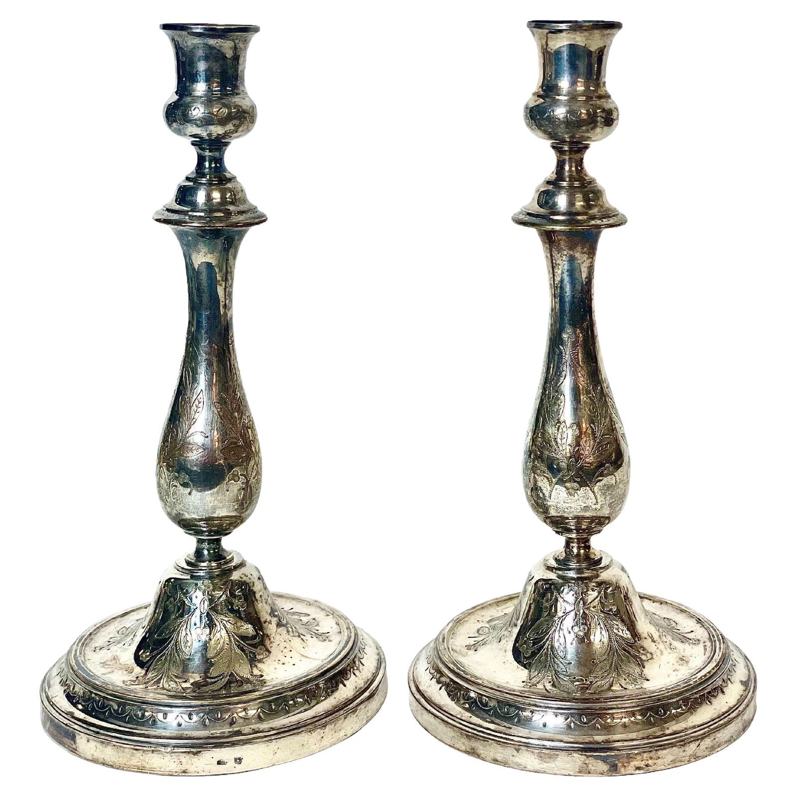 19th Century Pair Of Parisian Engraved Candle Holders