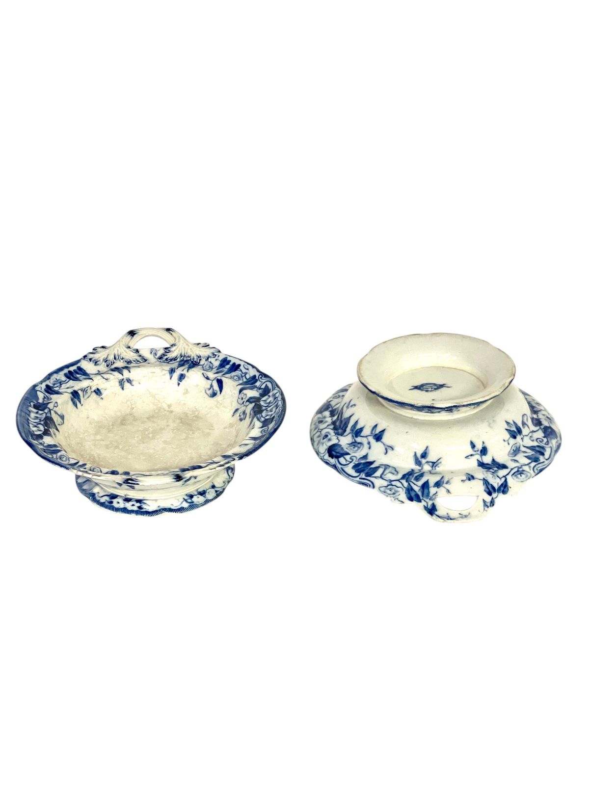 Pair Of 19th Century Ironstone White And Blue Compotiers By Creil Et Montereau photo Home Decor