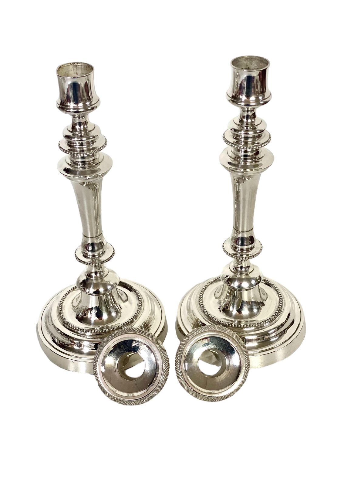 Louis XVI Style Pair Of Silver Plated And Crystal Candle Holders By Morlot photo vintage