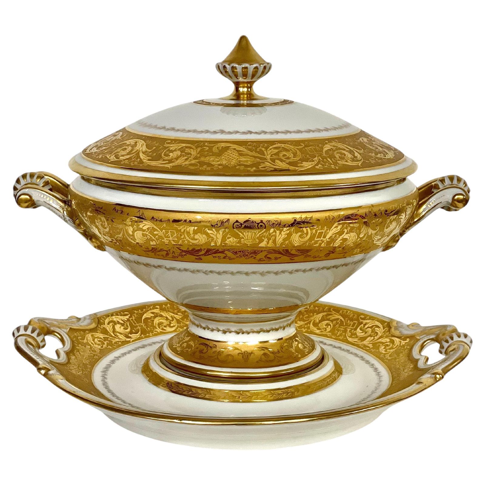 Large Gold Porcelain Tureen And Gold Platter By Camille Le Tallec