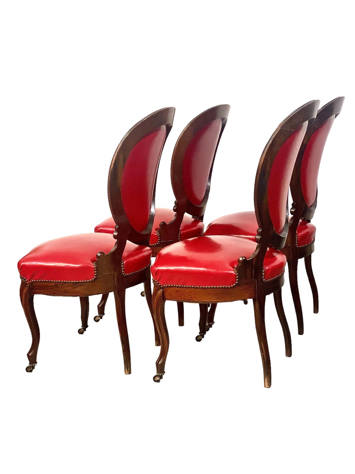 19th Century Set Of Four French Red Leather Dining Chairs photo furniture