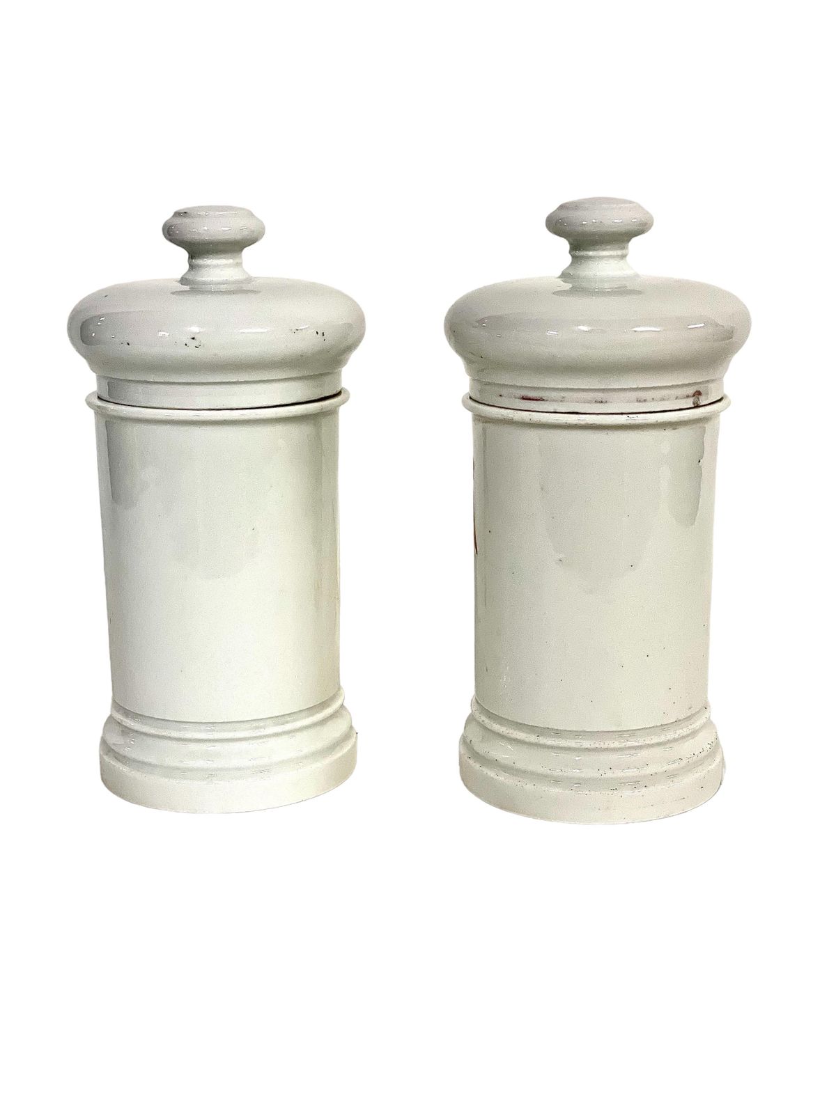 19th C. Pair Of French Porcelain Lidded Apothecary Jars photo for sale